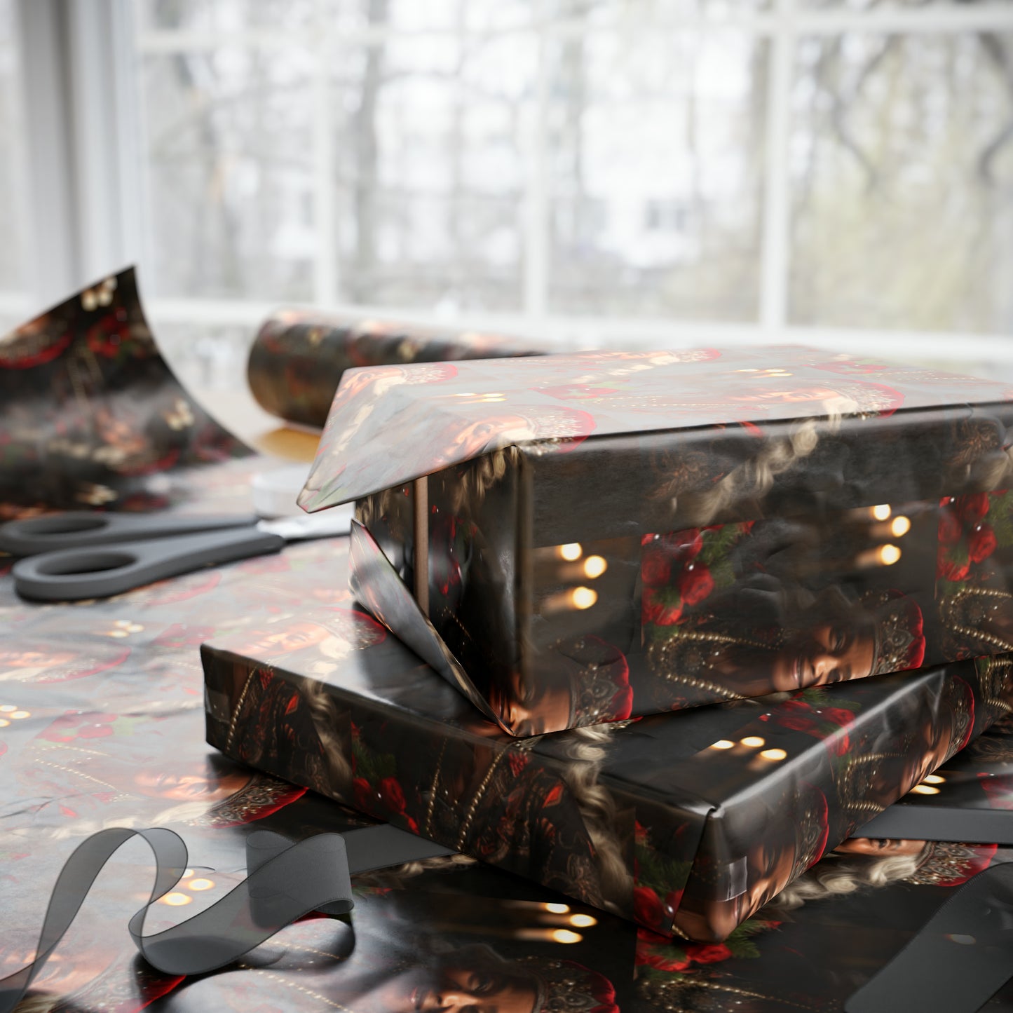 Afro-Centric Queen Claus Holiday Wrapping Paper - Dark & Rich Textured Design