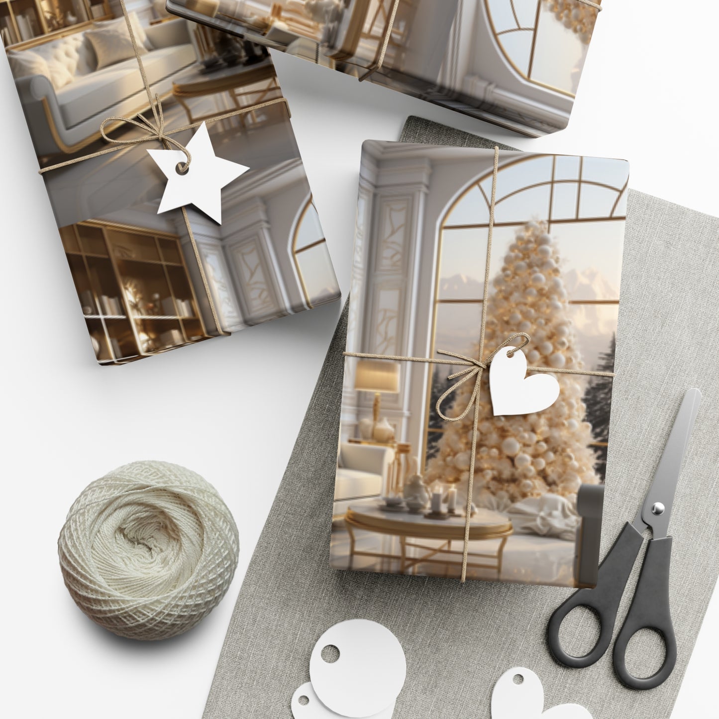 Elegant Gold and White Holiday Wrapping Paper Collection – Elevate Your Gifts with Sophisticated Style