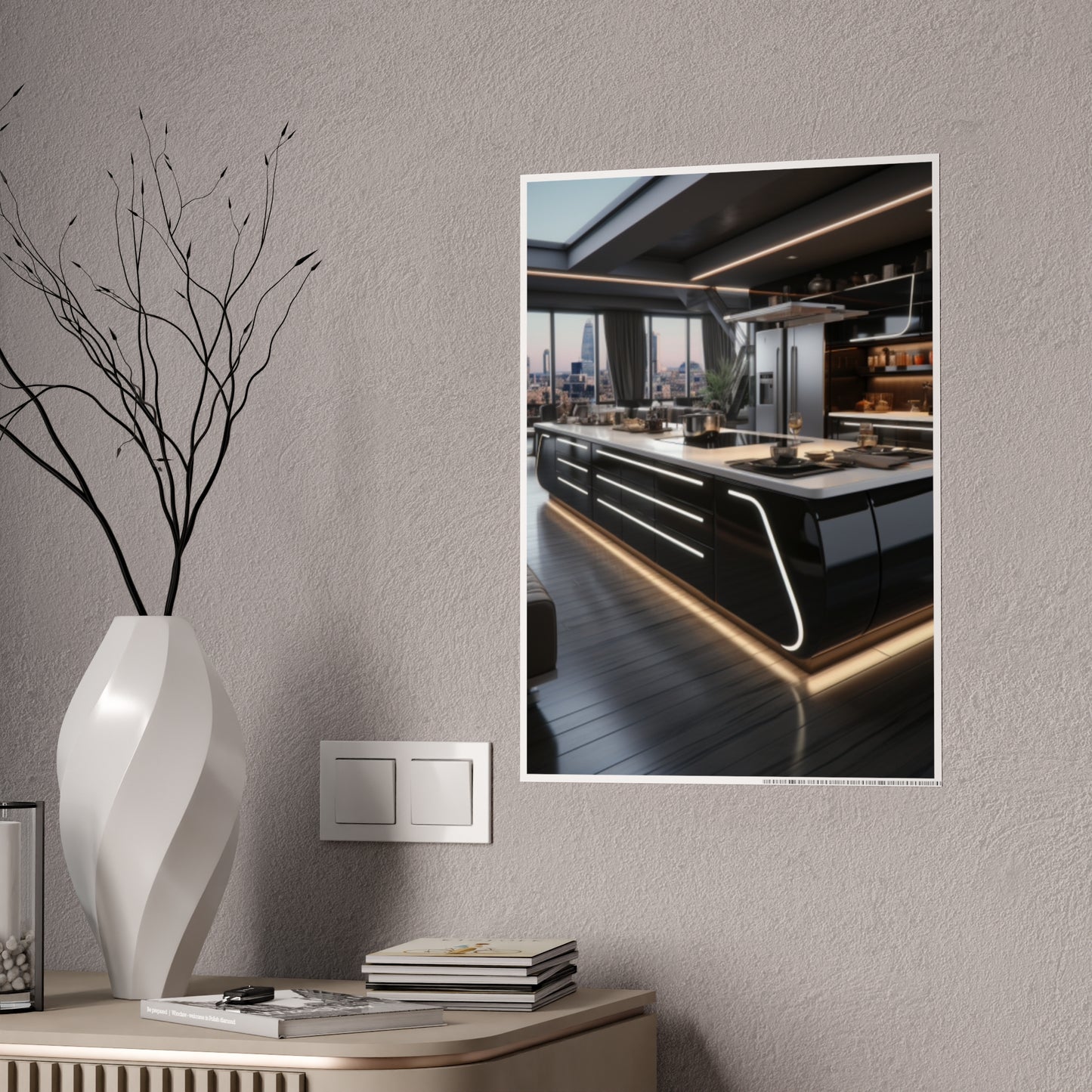 Urban Chic Meets Nature's Calm- Modern Kitchen Poster