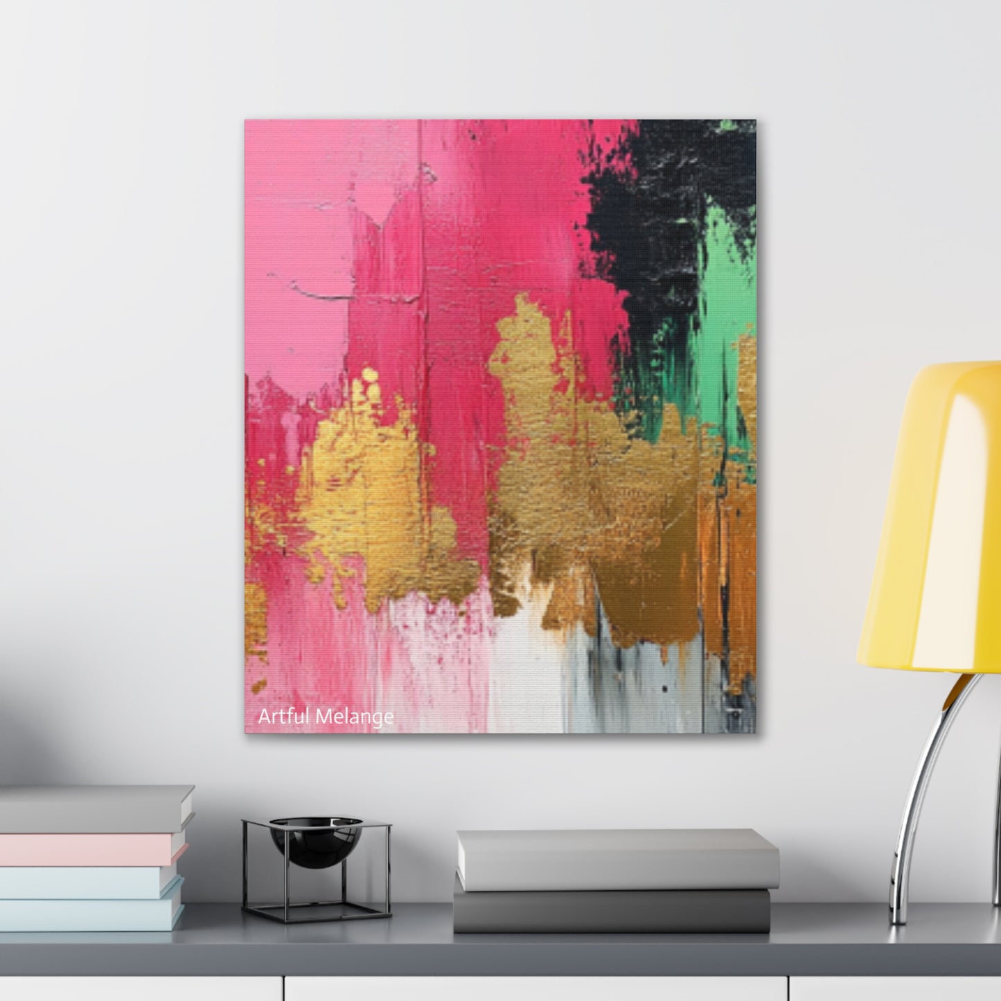 Acrylic Abstract Canvas Print - Homage To The Divine Nine/Pink Green Black and Gold 8