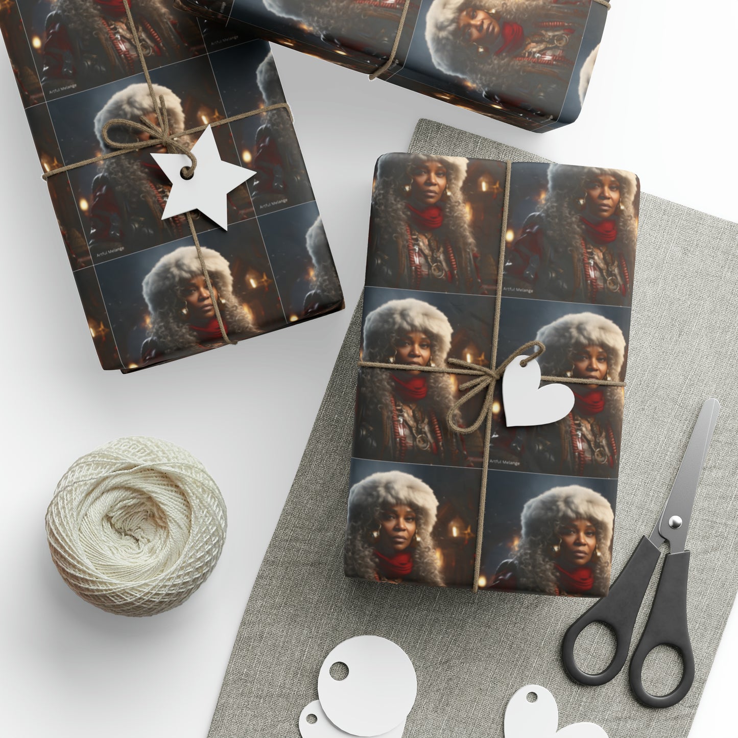 Afro-Centric Queen Claus Holiday Wrapping Paper - Dark & Rich Textured Design