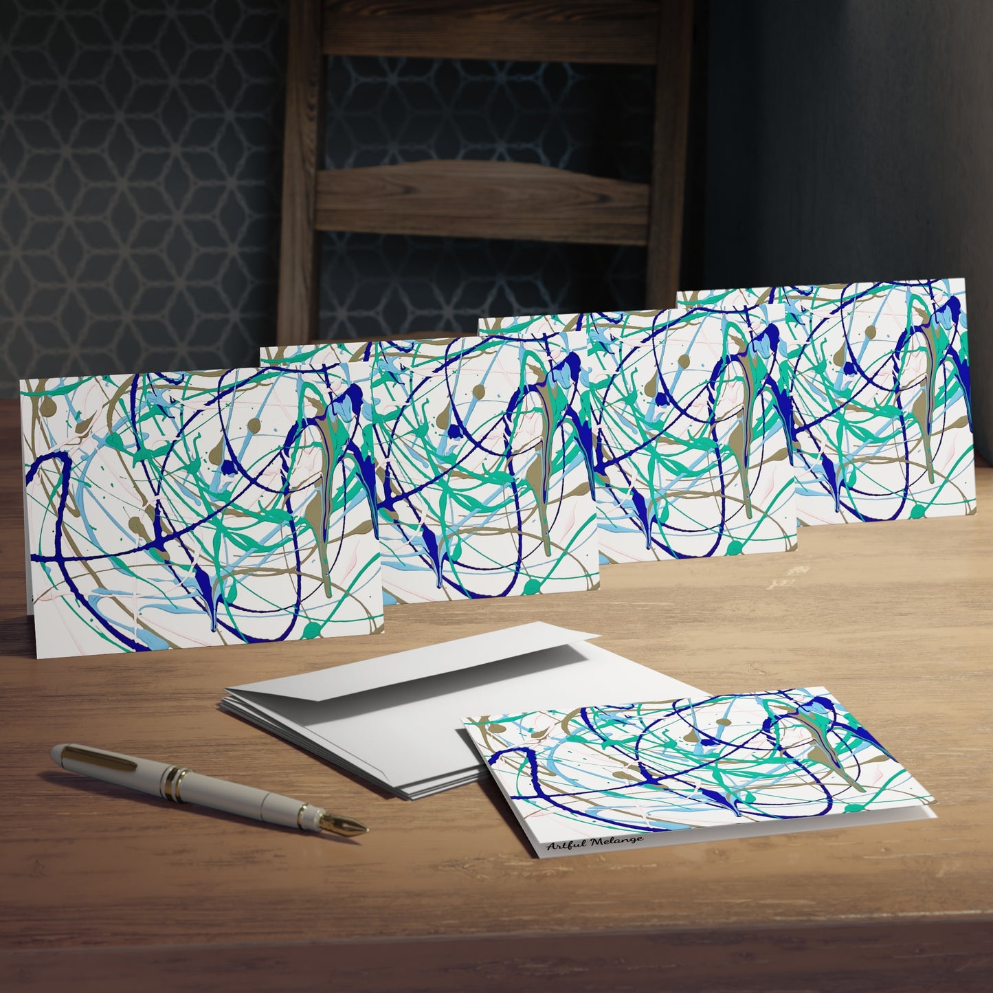 Elegance in Ink:  Abstract Art Note Card Set(5-Pack)