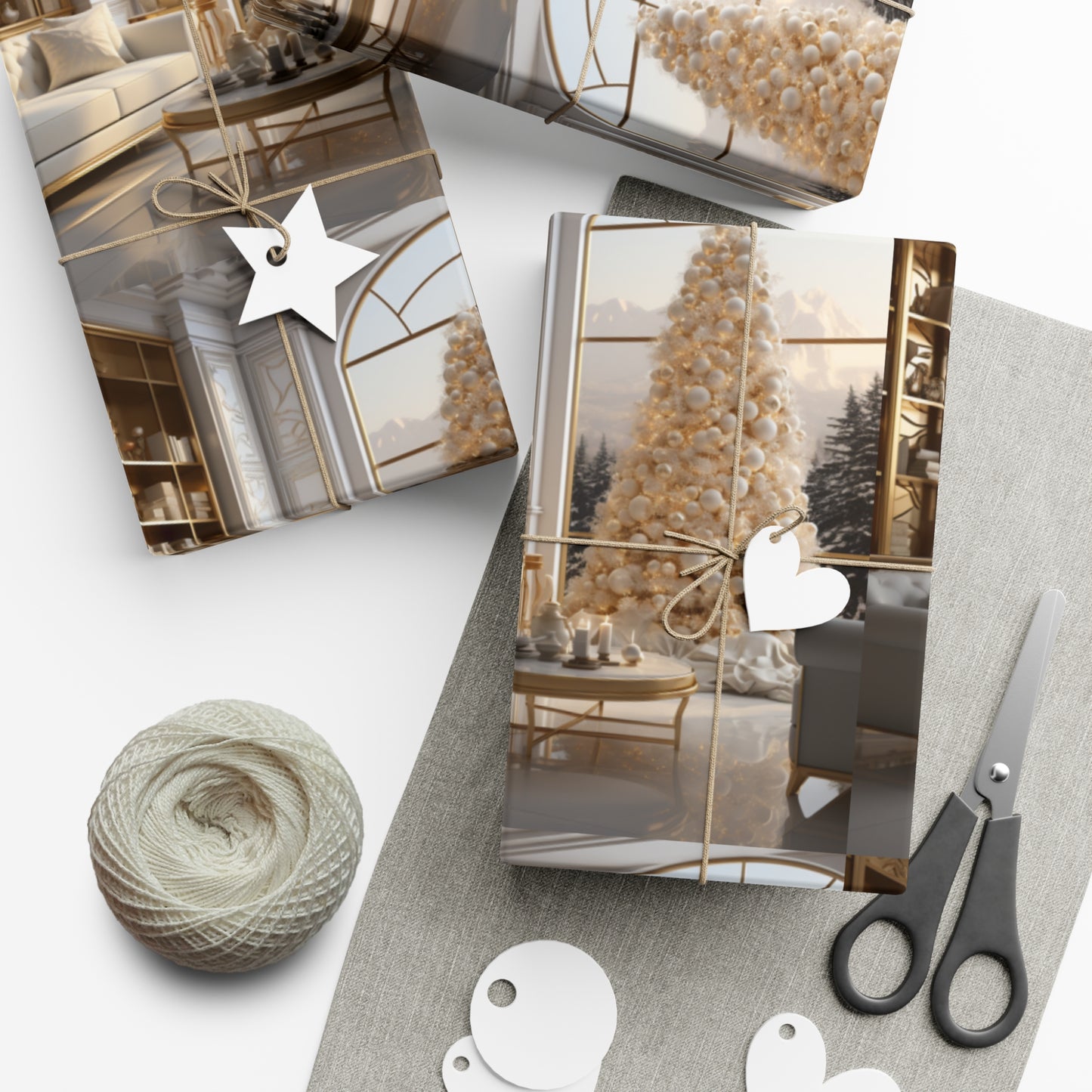 Elegant Gold and White Holiday Wrapping Paper Collection – Elevate Your Gifts with Sophisticated Style