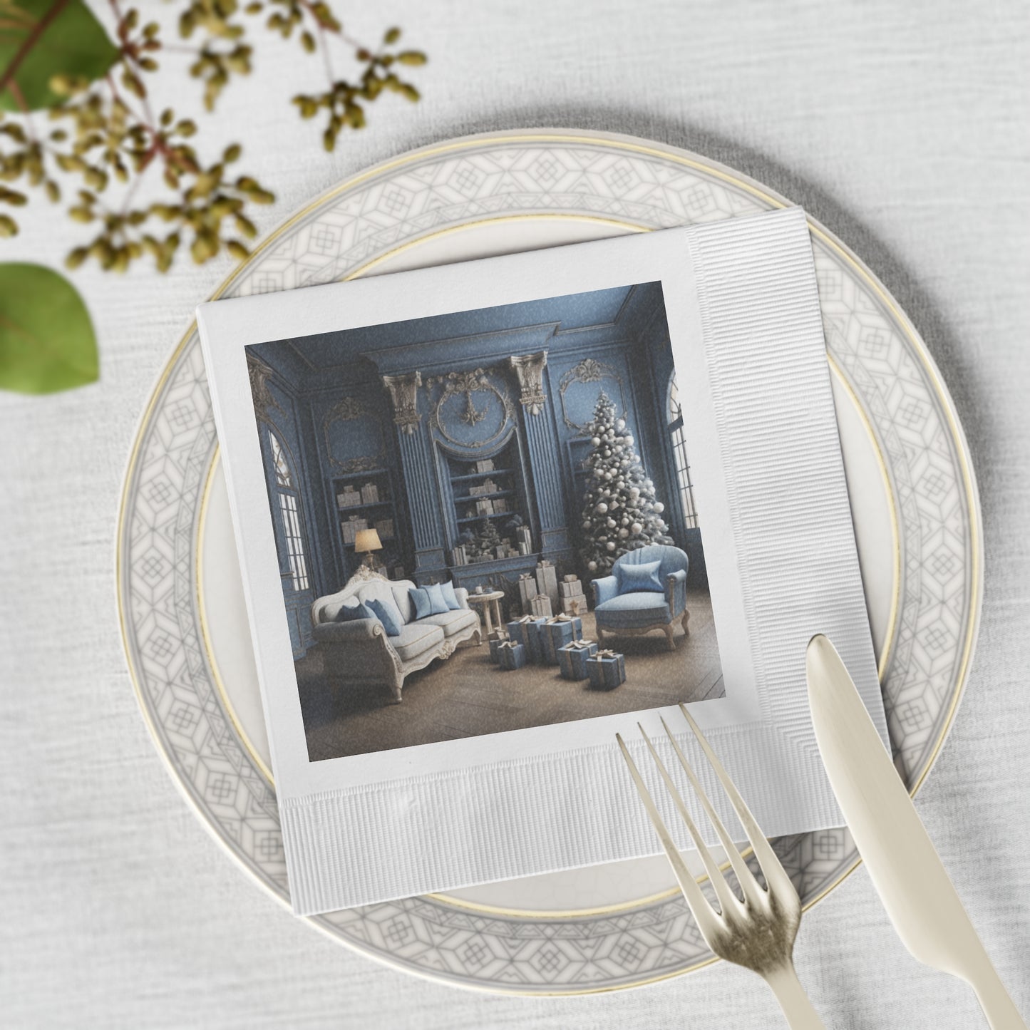 Elegance in Blue and White Holiday Napkin Set