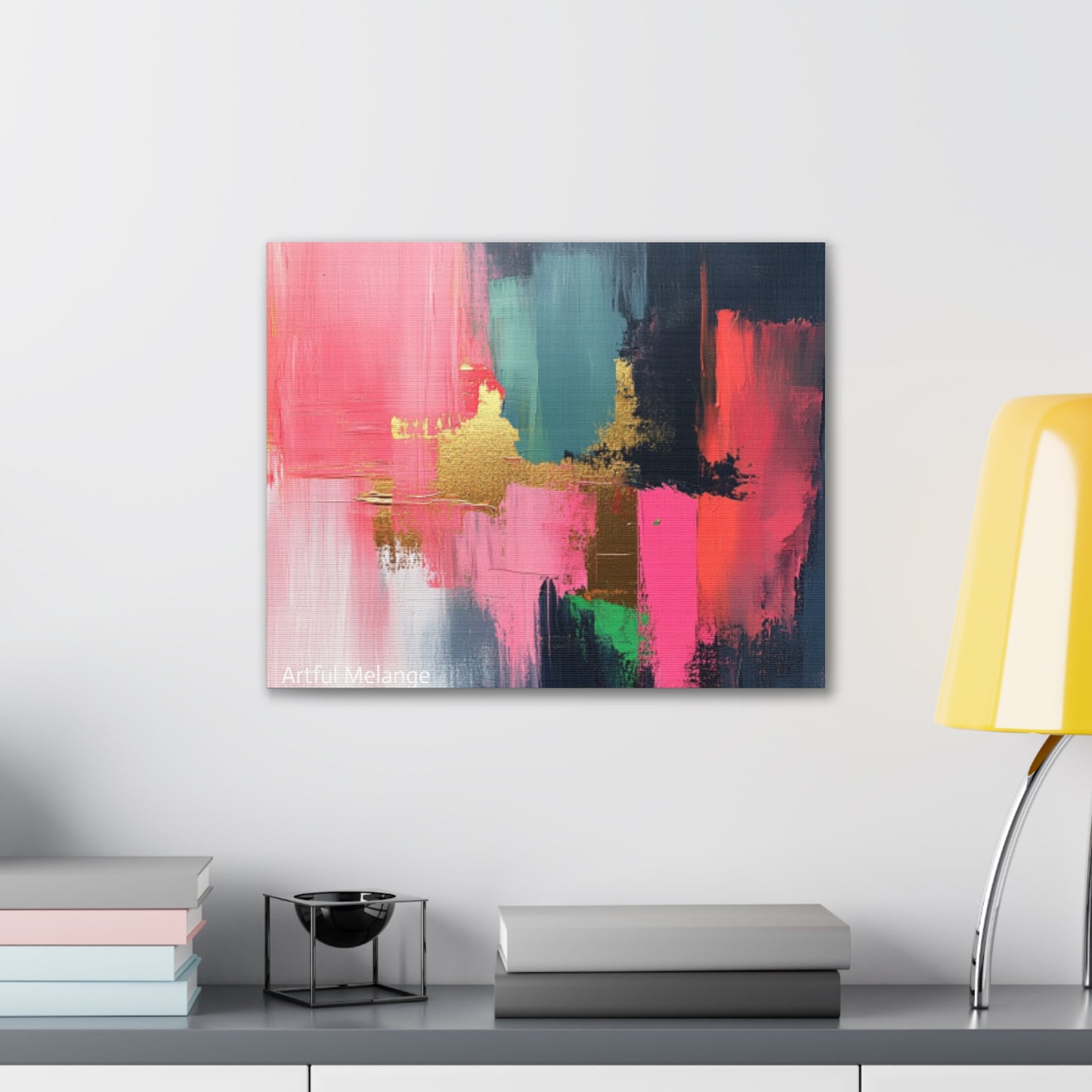 Acrylic Abstract Canvas Print - Homage to the Divine Nine/Pink Green Black and Gold 5