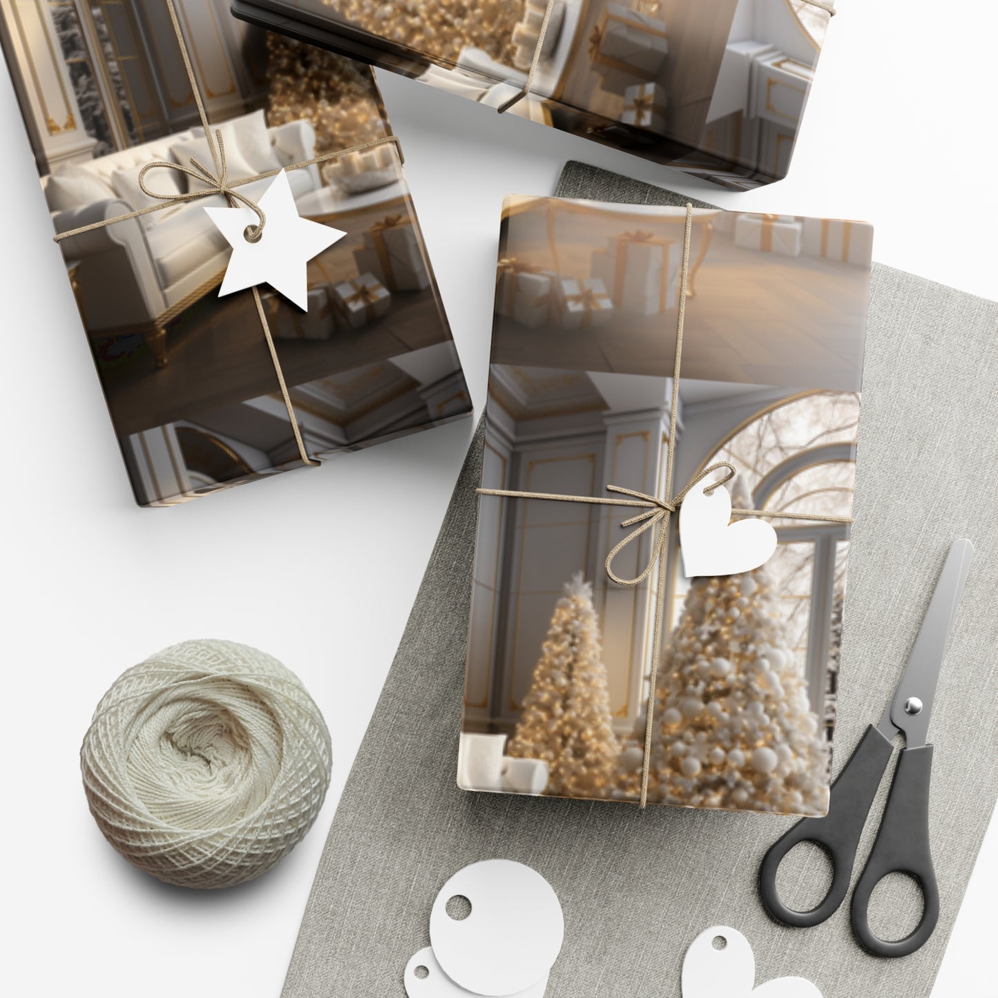 Elegant Gold and White Holiday Wrapping Paper Collection – Elevate Your Gifts with Sophisticated Style