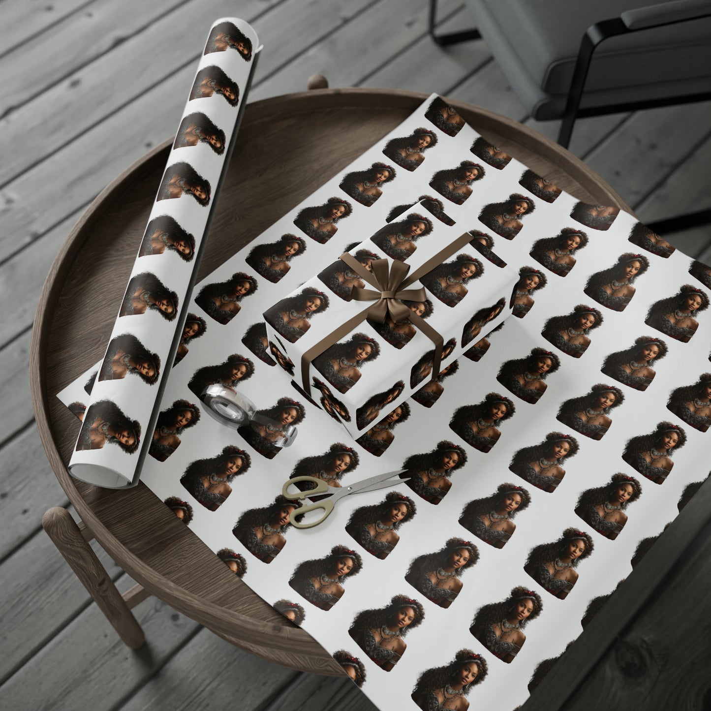 Afro-Centric Princess Claus Holiday Wrapping Paper - Dark & Rich Textured Design