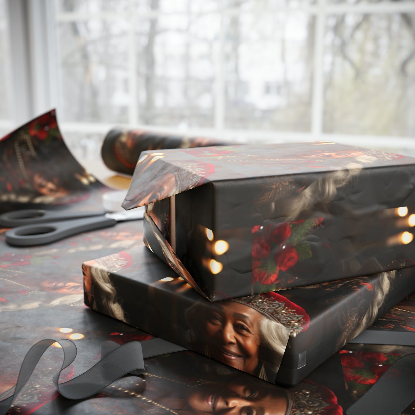 Afro-Centric Queen Claus Holiday Wrapping Paper - Dark & Rich Textured Design