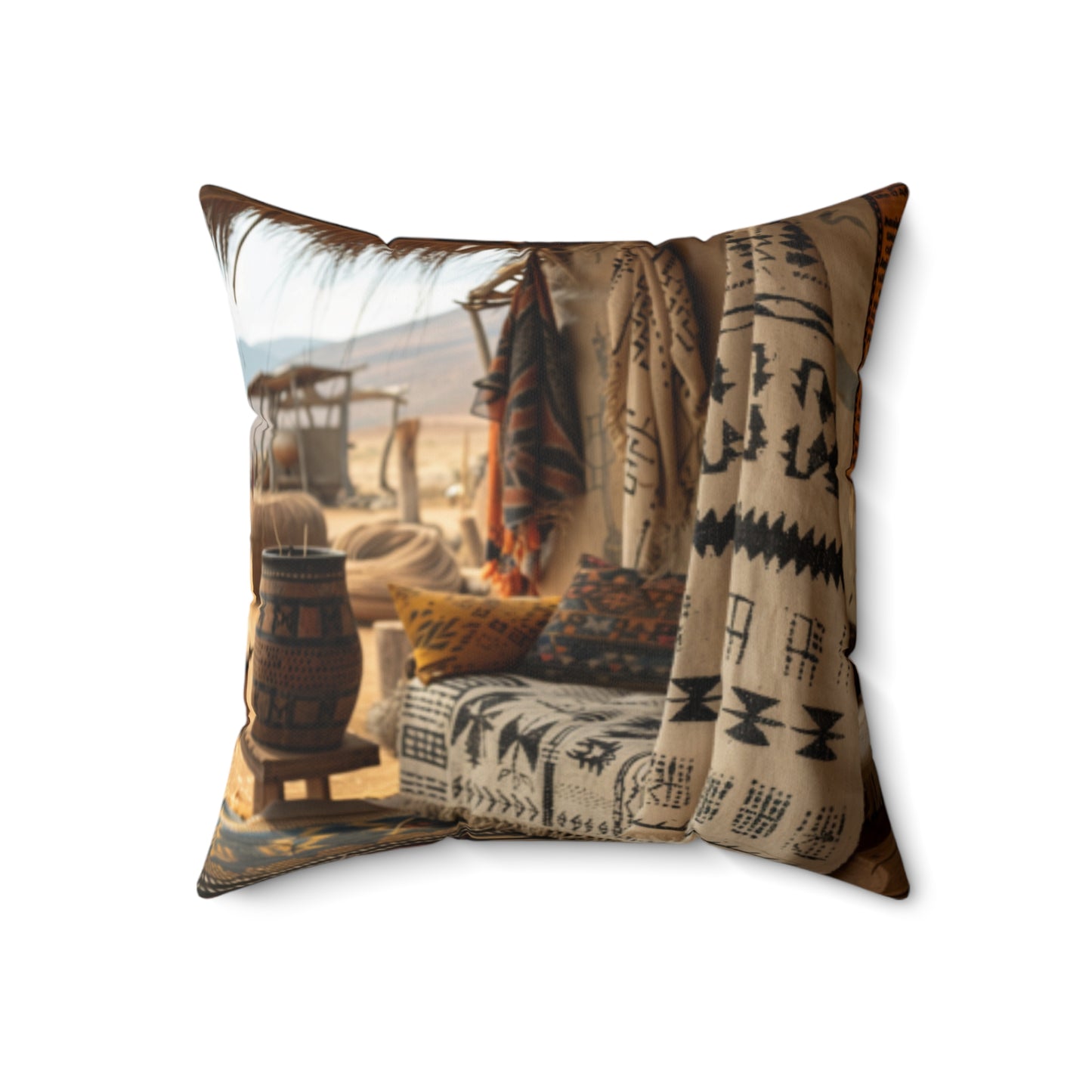 African Mud Cloth Design Square Pillow