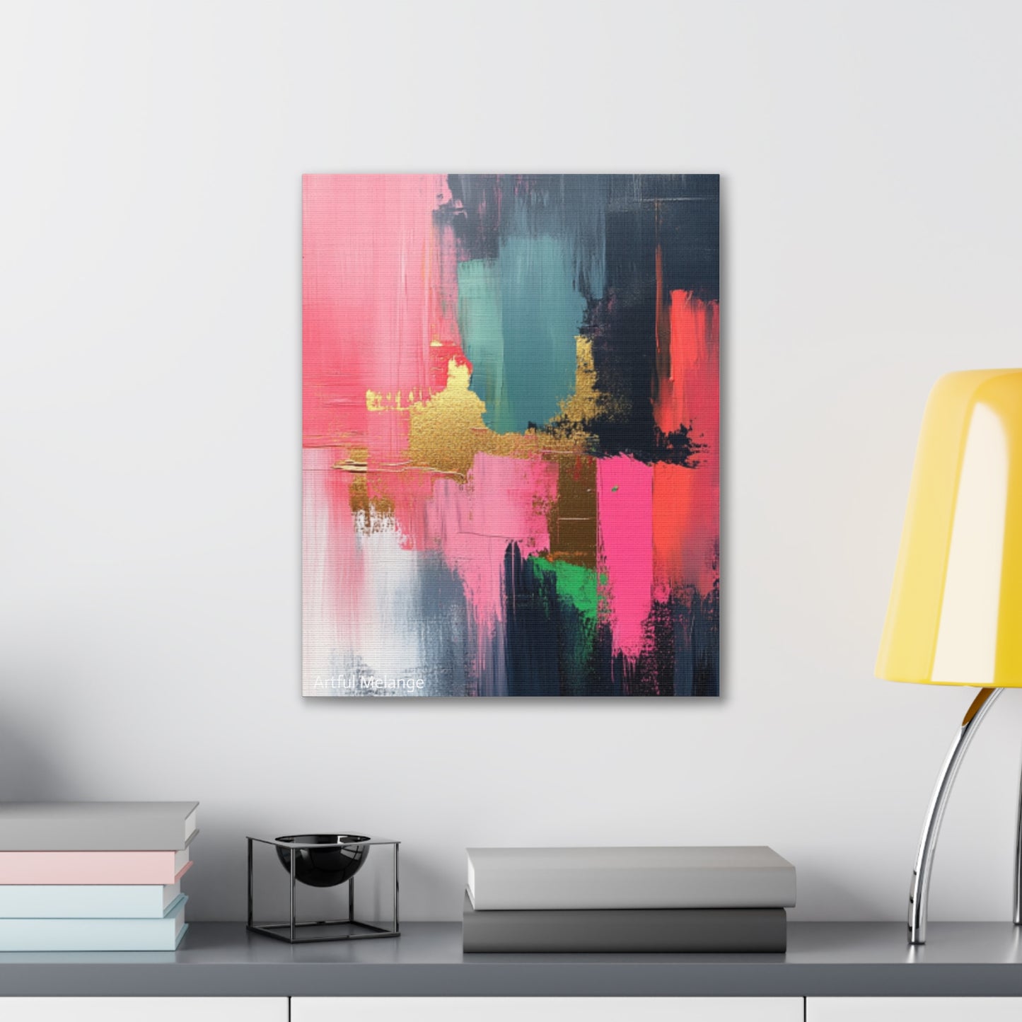 Acrylic Abstract Canvas Print - Homage to the Divine Nine/Pink Green Black and Gold 5