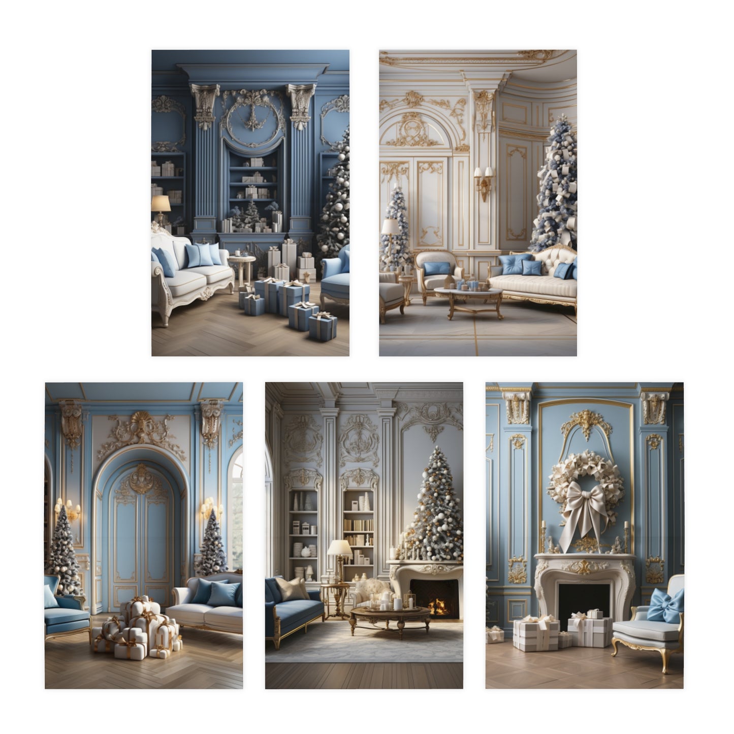 Ornate Era Greetings In Blue and Gold (5-Pack)