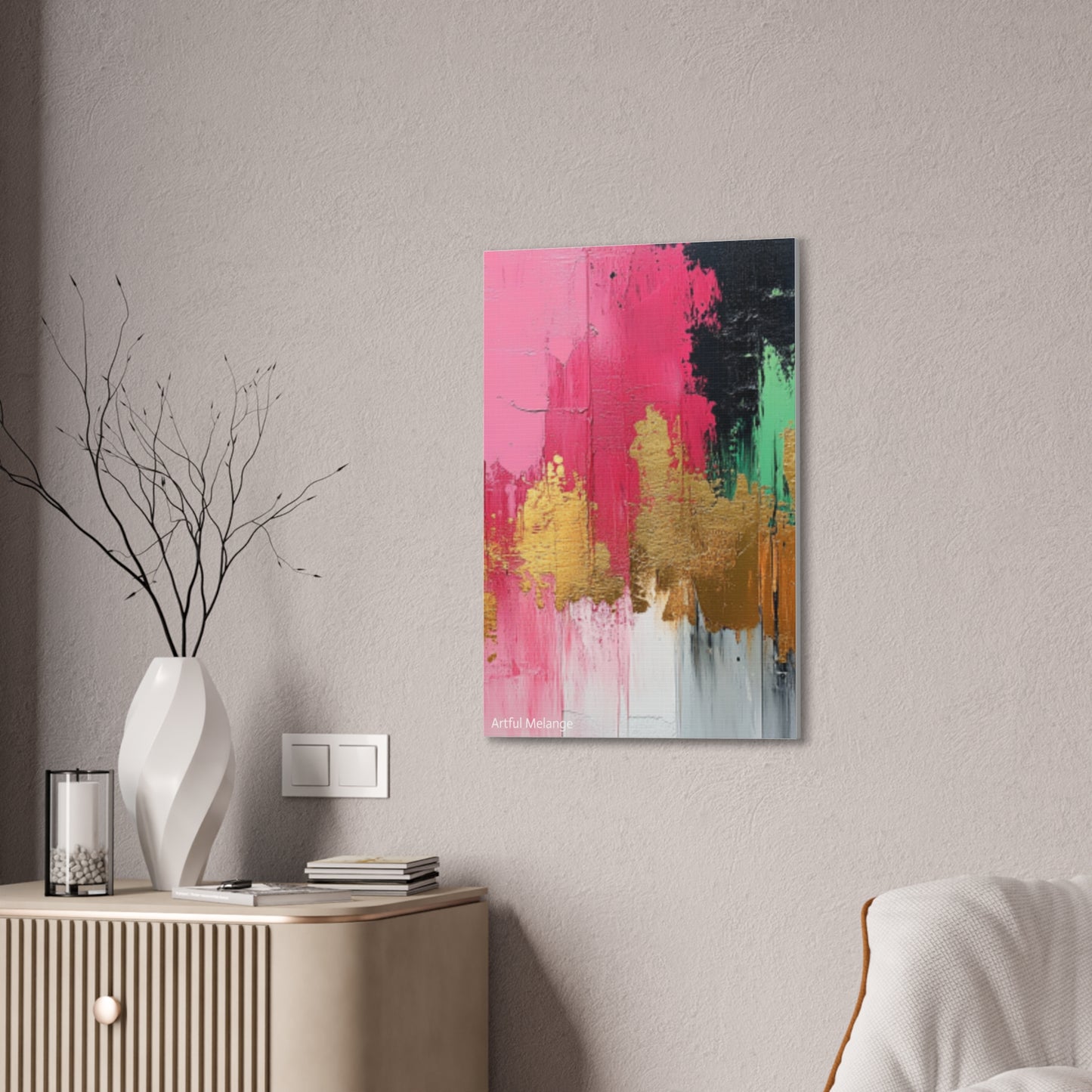 Acrylic Abstract Canvas Print - Homage To The Divine Nine/Pink Green Black and Gold 8