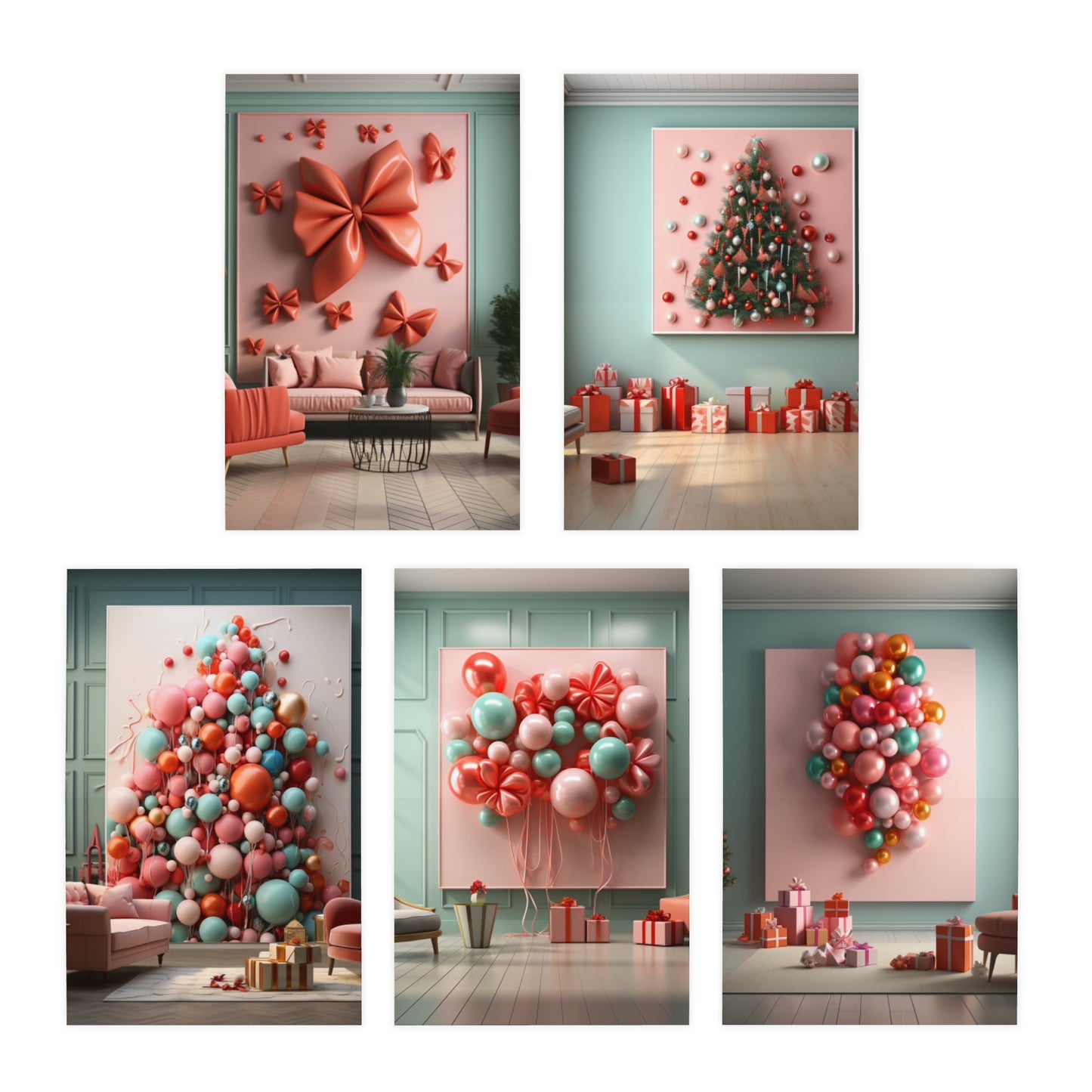 Euphoric Elegance: Vibrant Holiday Greeting Card Set (5-Pack)