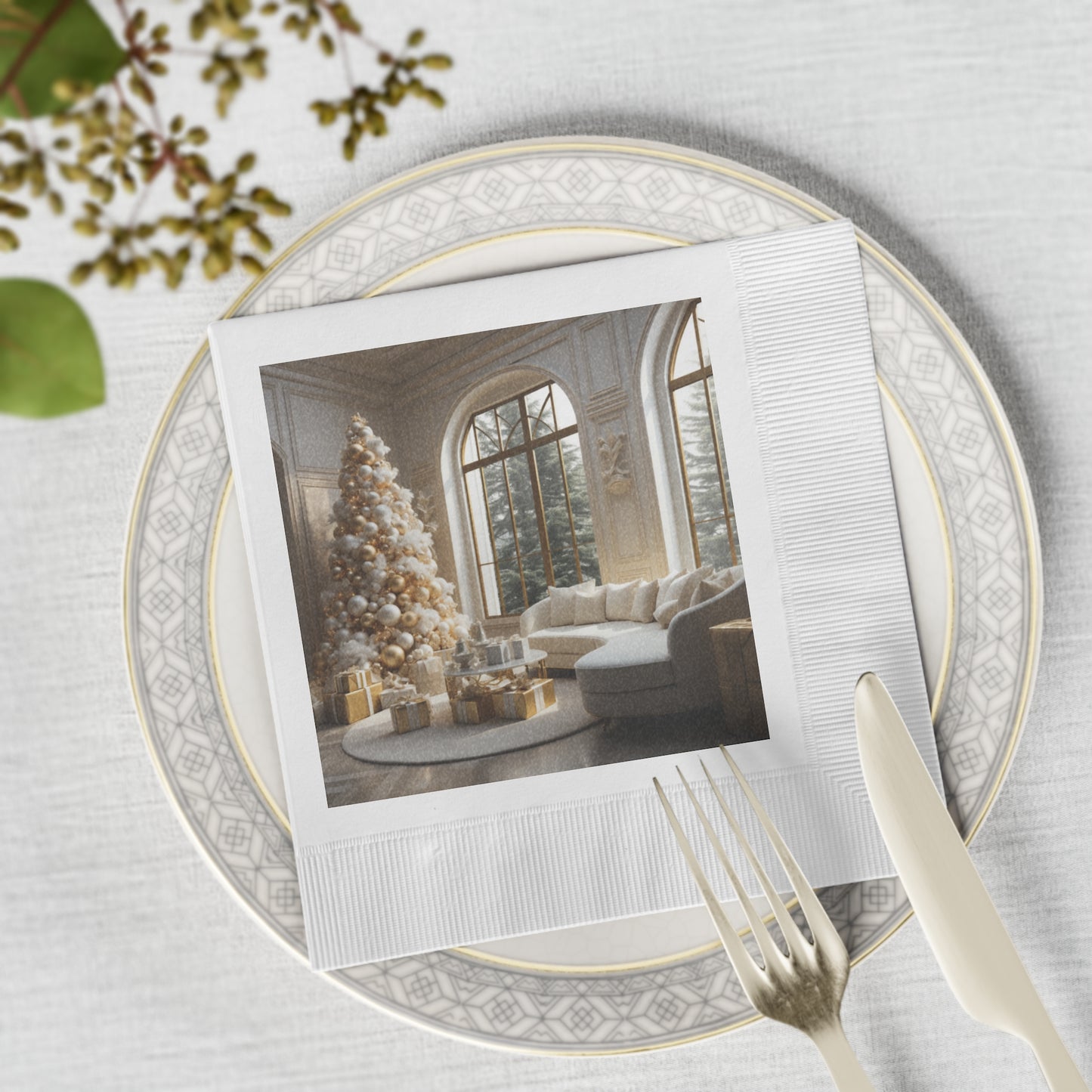 Elegance in Gold and White Holiday Napkin Set