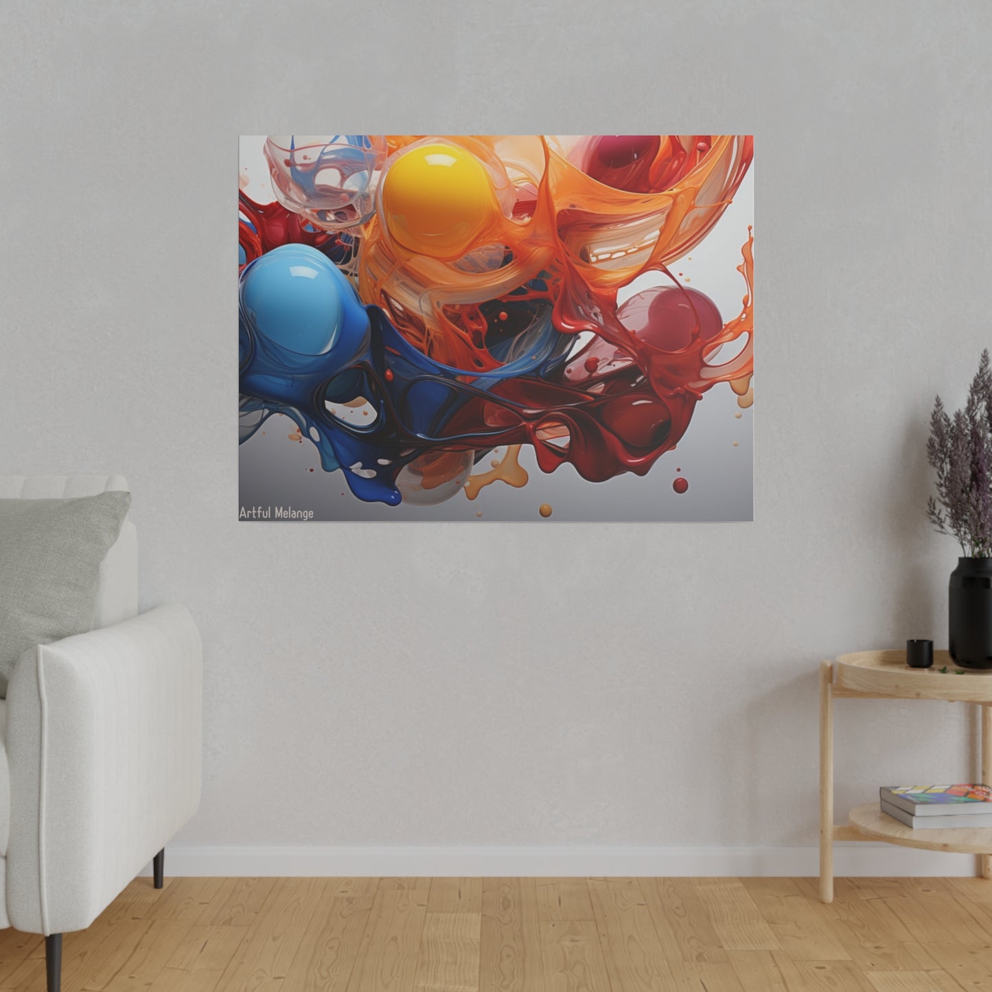 Colorful Balloon-Inspired Matt Canvas Print with Sweeping Acrylic Brush Strokes