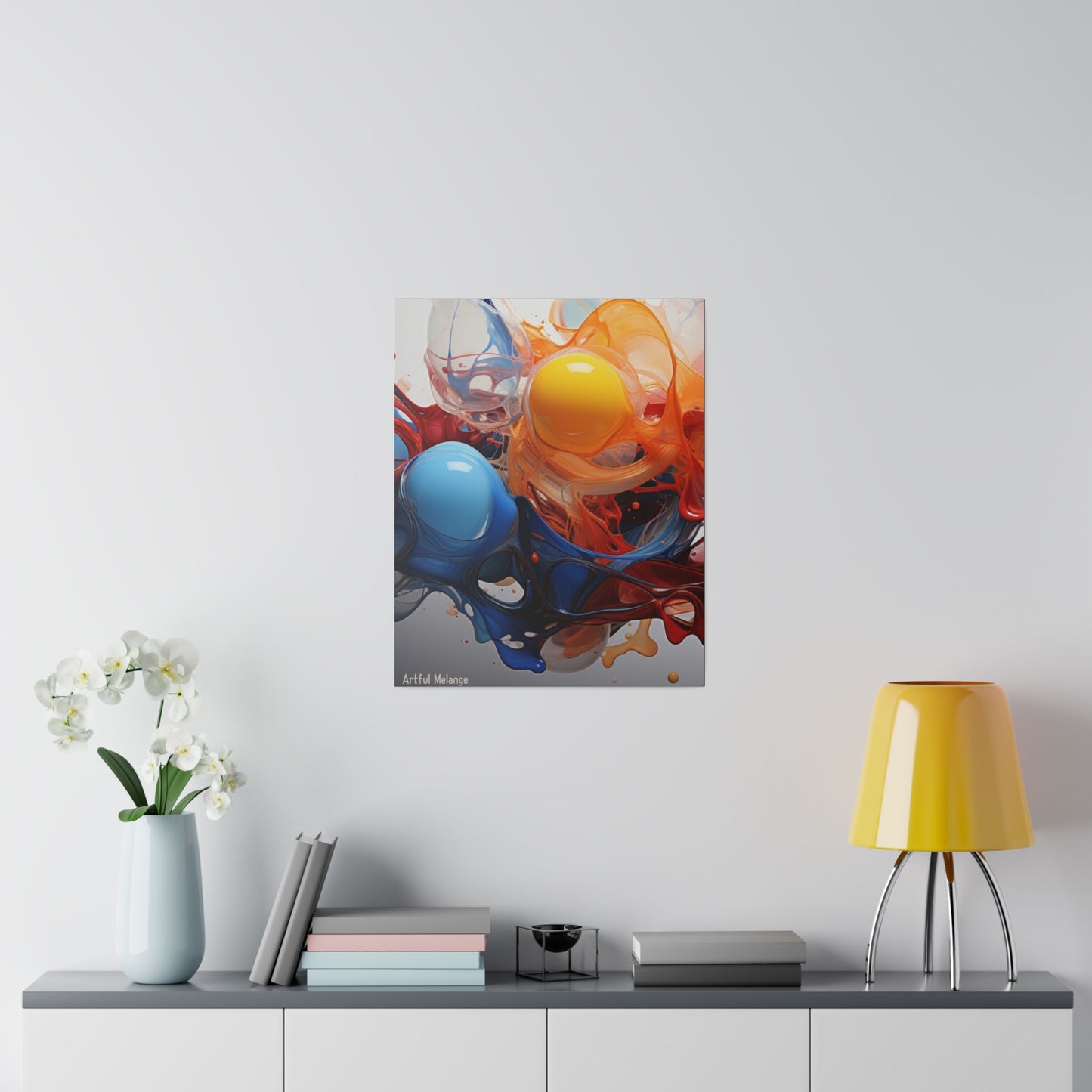 Colorful Balloon-Inspired Matt Canvas Print with Sweeping Acrylic Brush Strokes