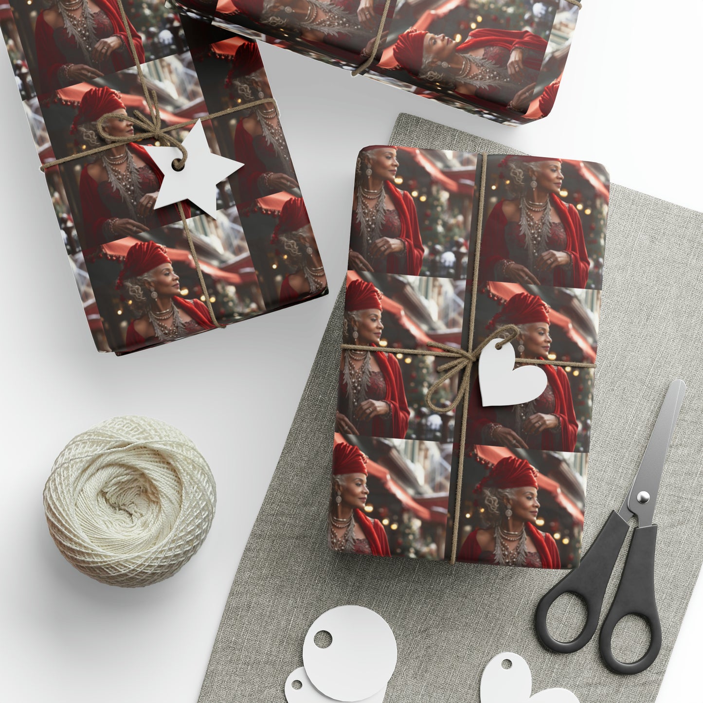 Afro-Centric Queen Claus Holiday Wrapping Paper - Dark & Rich Textured Design