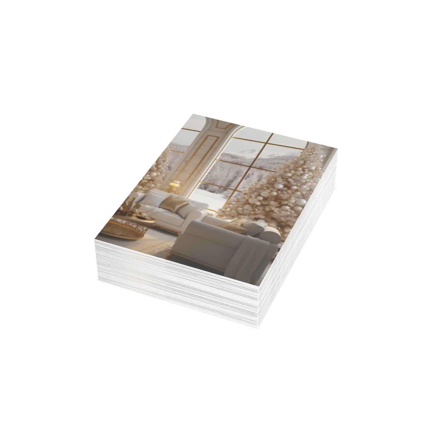 Elegance in Gold & White Christmas Notecards (1, 10, 30, and 50pcs)