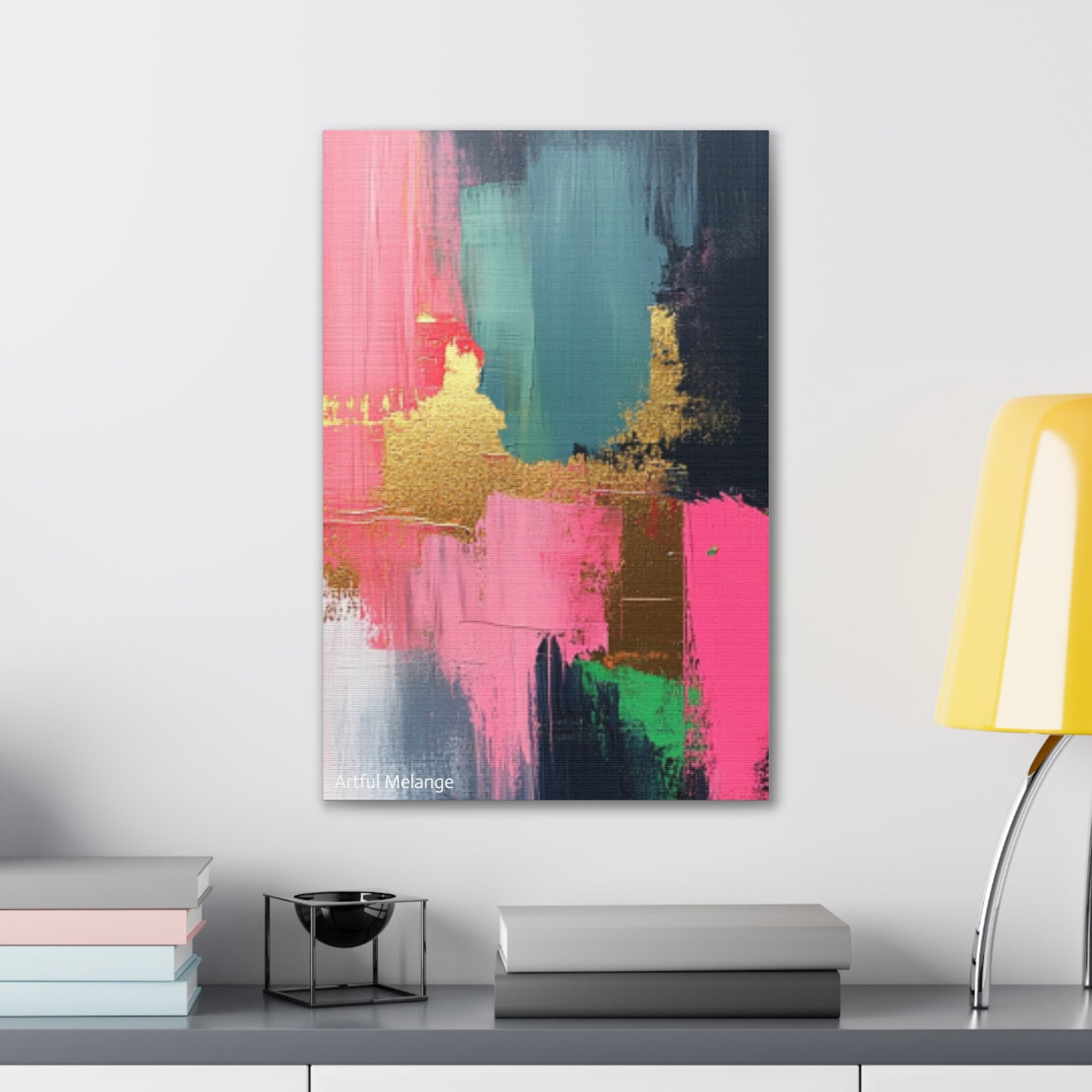 Acrylic Abstract Canvas Print - Homage to the Divine Nine/Pink Green Black and Gold 5