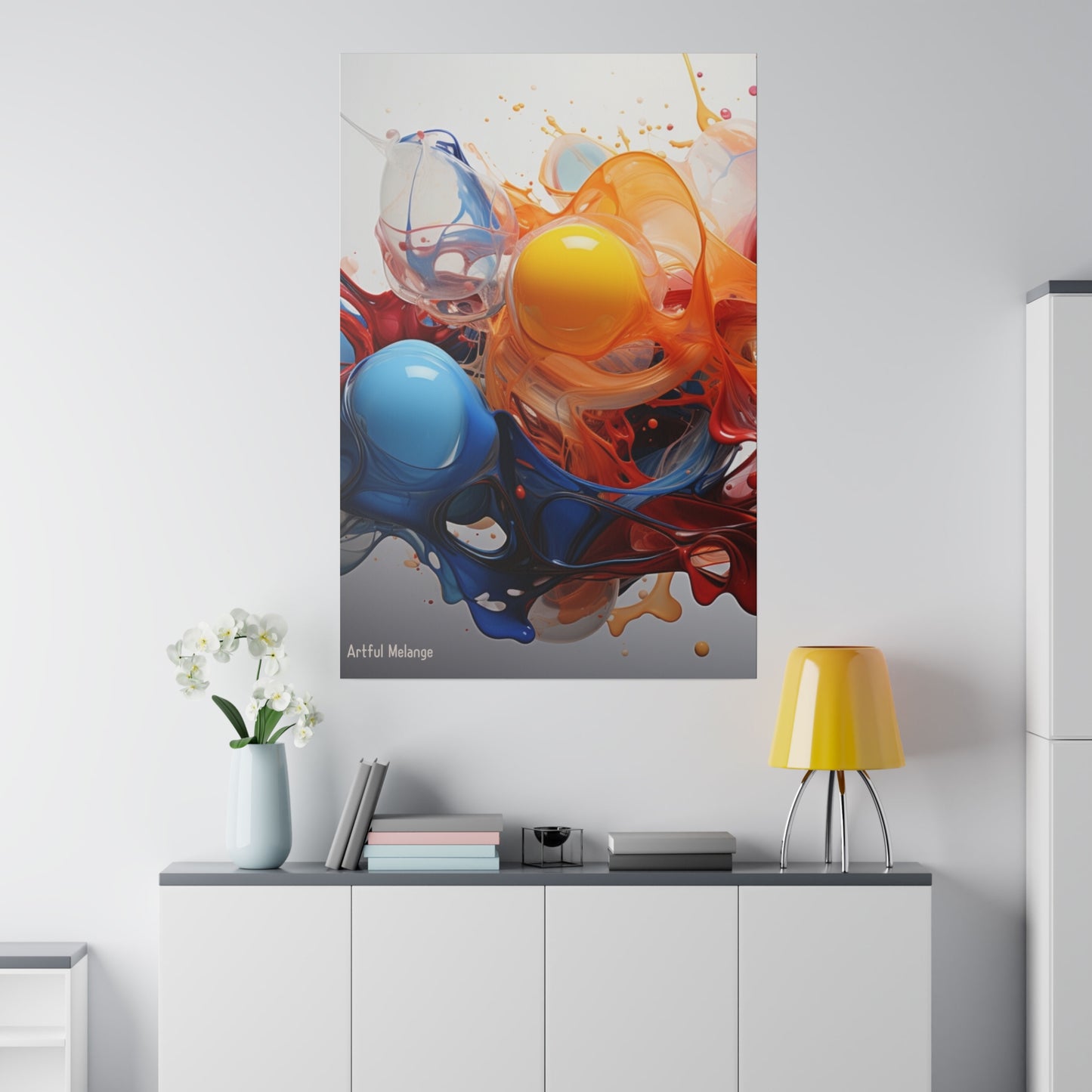 Colorful Balloon-Inspired Matt Canvas Print with Sweeping Acrylic Brush Strokes