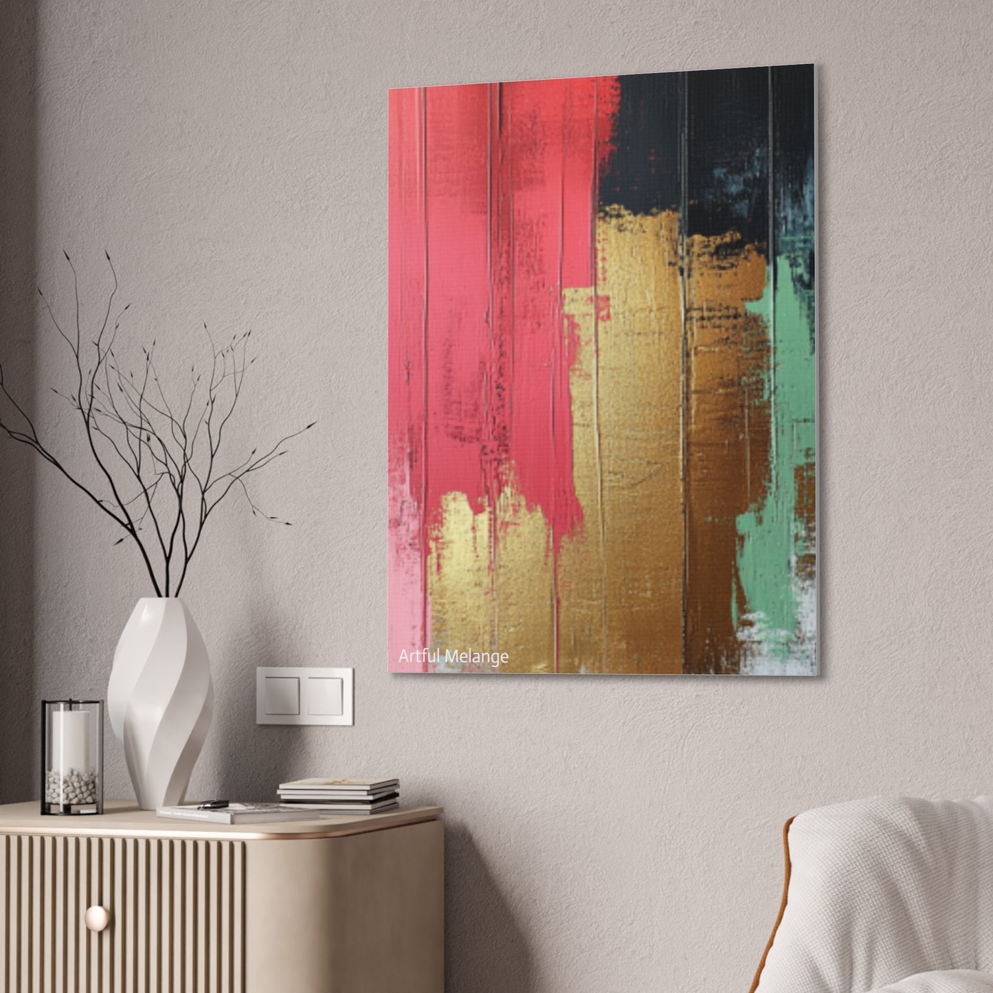 Acrylic Abstract Canvas Print - Homage to the Divine Nine/Pink Green Black and Gold 6