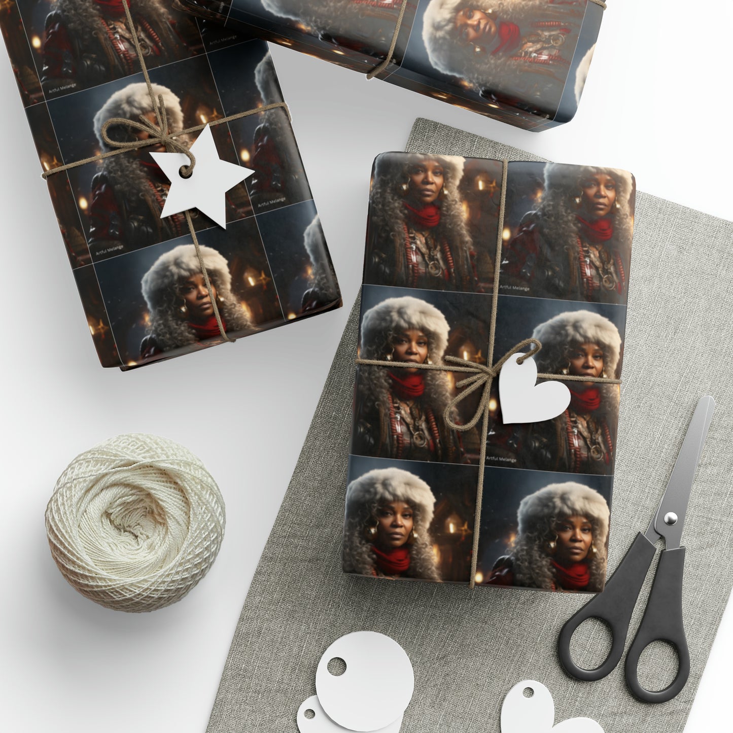 Afro-Centric Queen Claus Holiday Wrapping Paper - Dark & Rich Textured Design