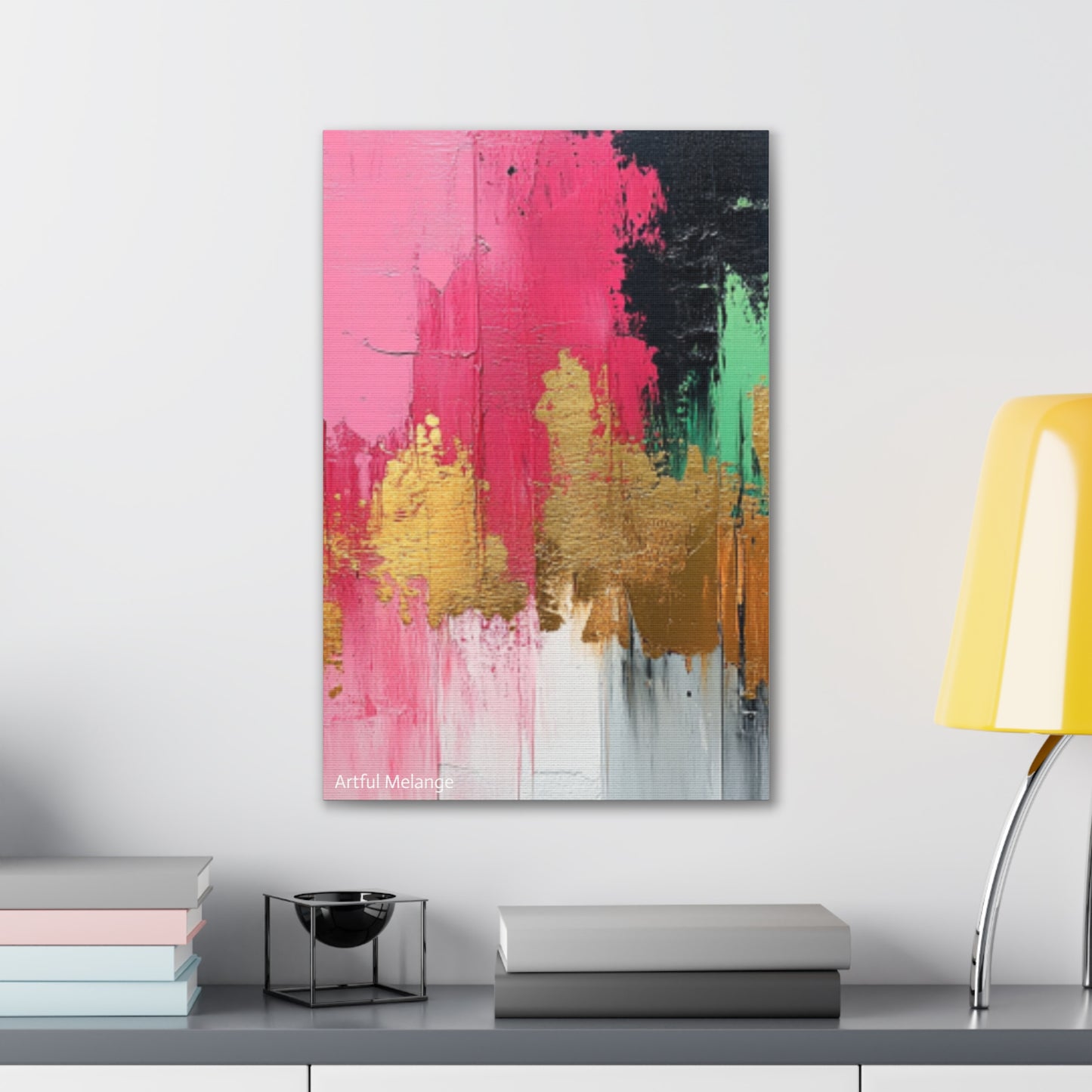 Acrylic Abstract Canvas Print - Homage To The Divine Nine/Pink Green Black and Gold 8