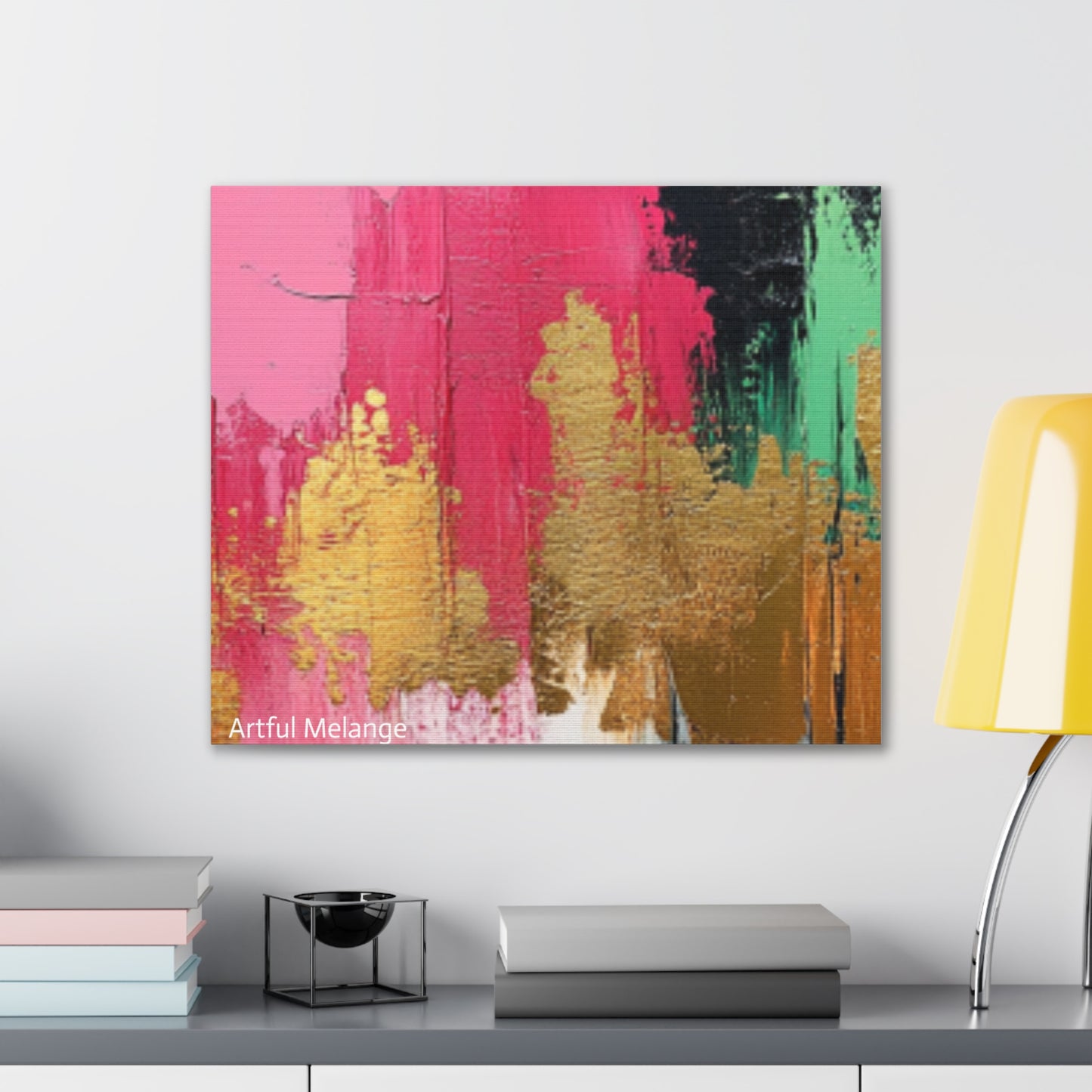 Acrylic Abstract Canvas Print - Homage To The Divine Nine/Pink Green Black and Gold 8