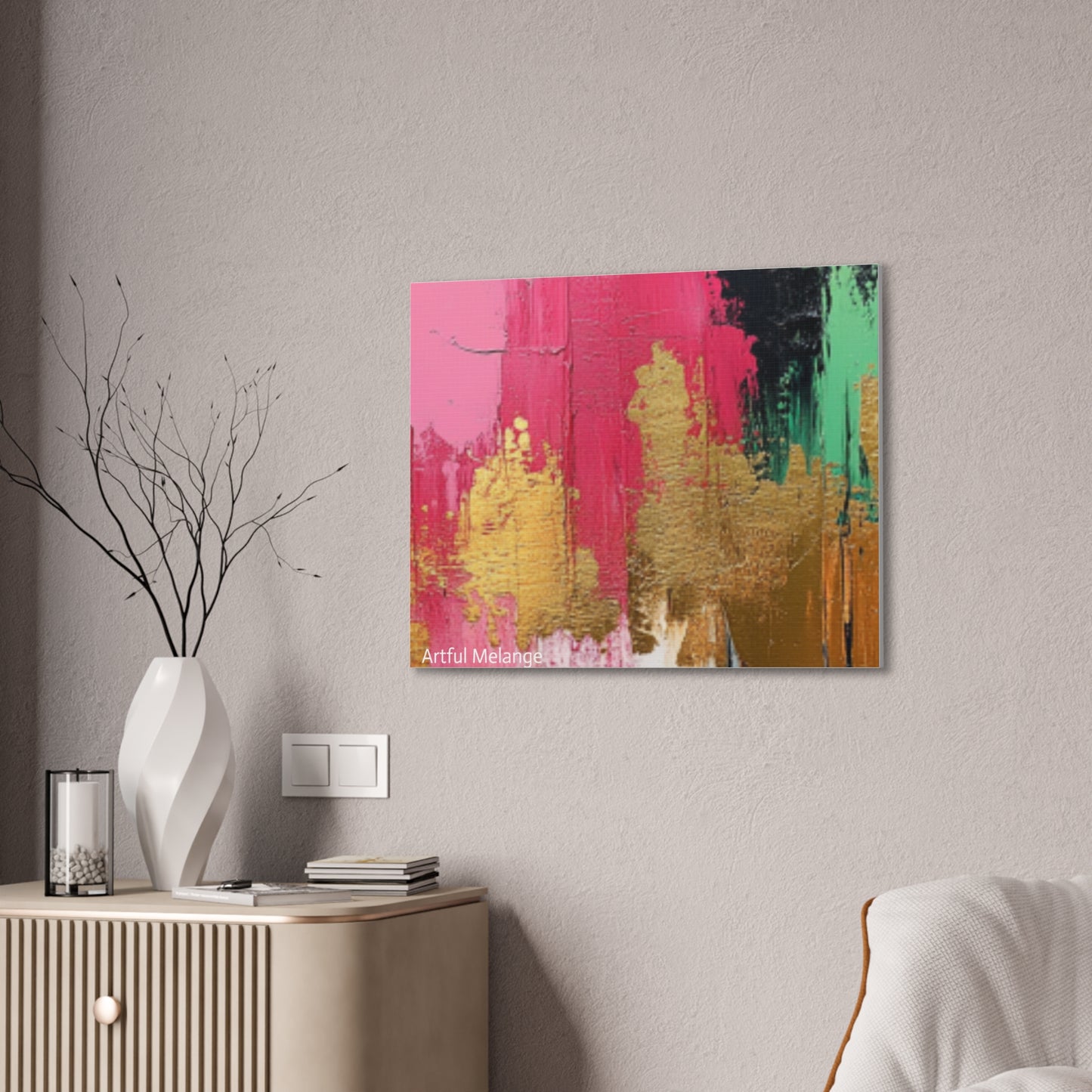 Acrylic Abstract Canvas Print - Homage To The Divine Nine/Pink Green Black and Gold 8