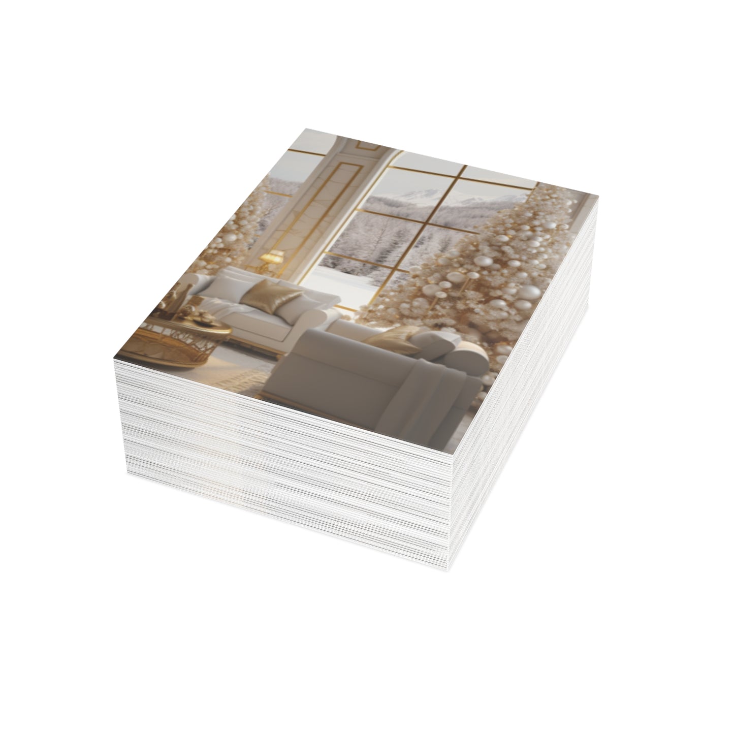 Elegance in Gold & White Christmas Notecards (1, 10, 30, and 50pcs)