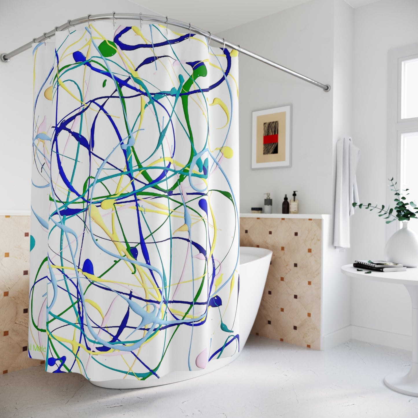 Canvas Cascade: Abstract Acrylic Art Shower Curtain Collection