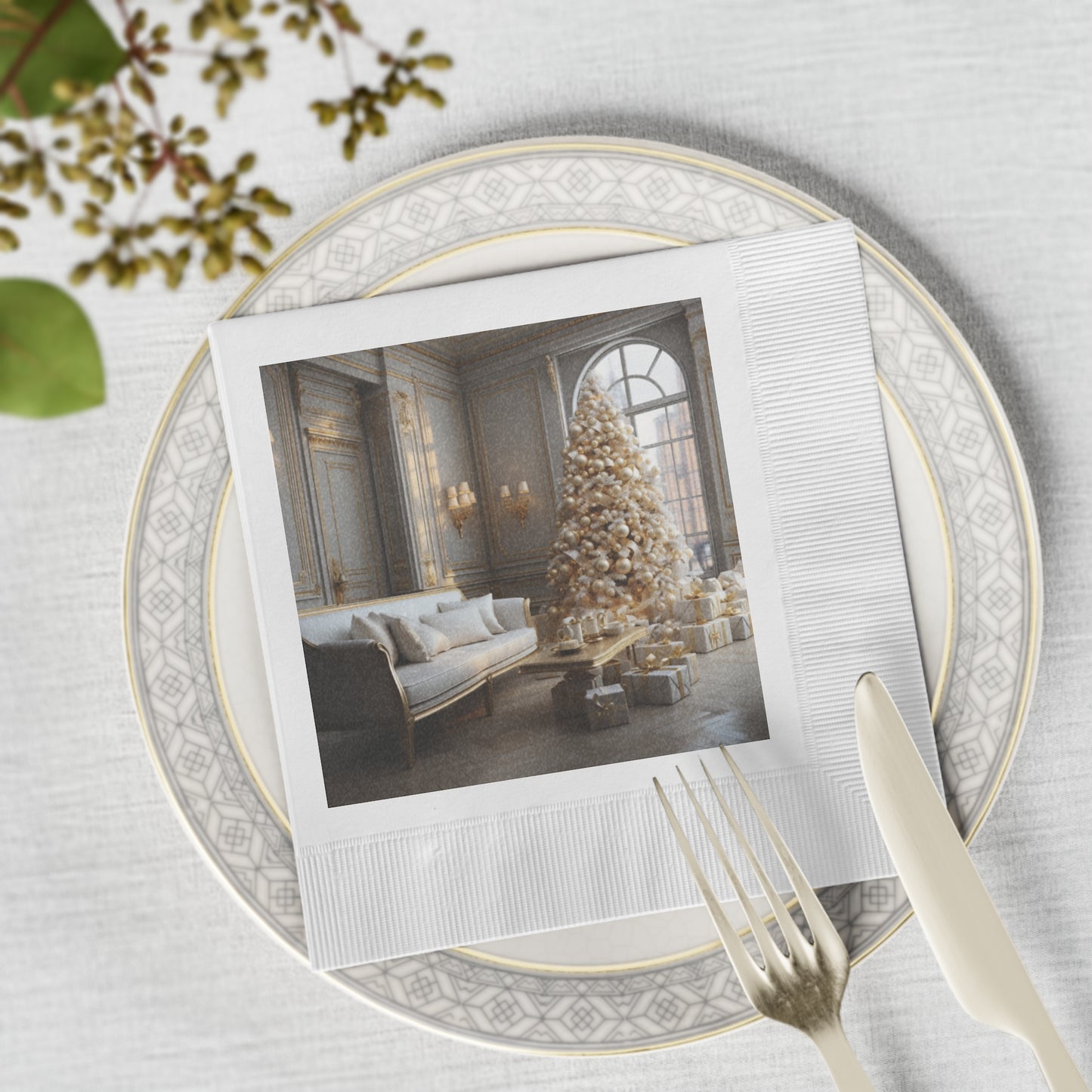 Elegance in Gold and White Holiday Napkin Set