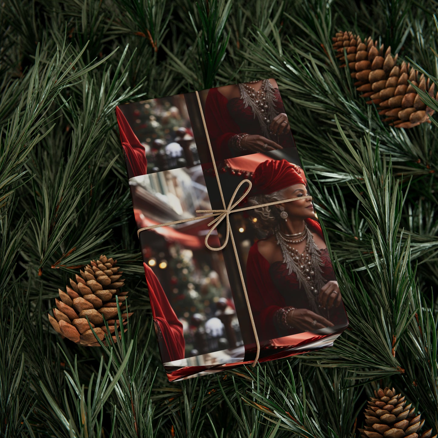 Afro-Centric Queen Claus Holiday Wrapping Paper - Dark & Rich Textured Design