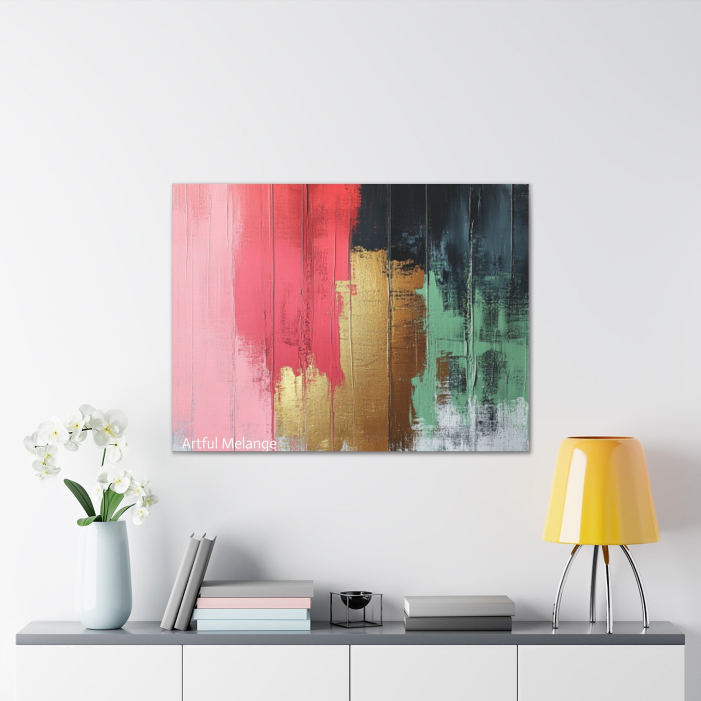 Acrylic Abstract Canvas Print - Homage to the Divine Nine/Pink Green Black and Gold 6