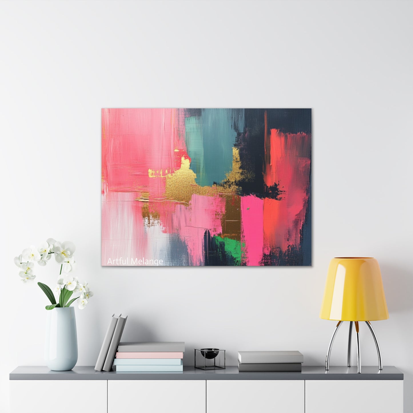 Acrylic Abstract Canvas Print - Homage to the Divine Nine/Pink Green Black and Gold 5