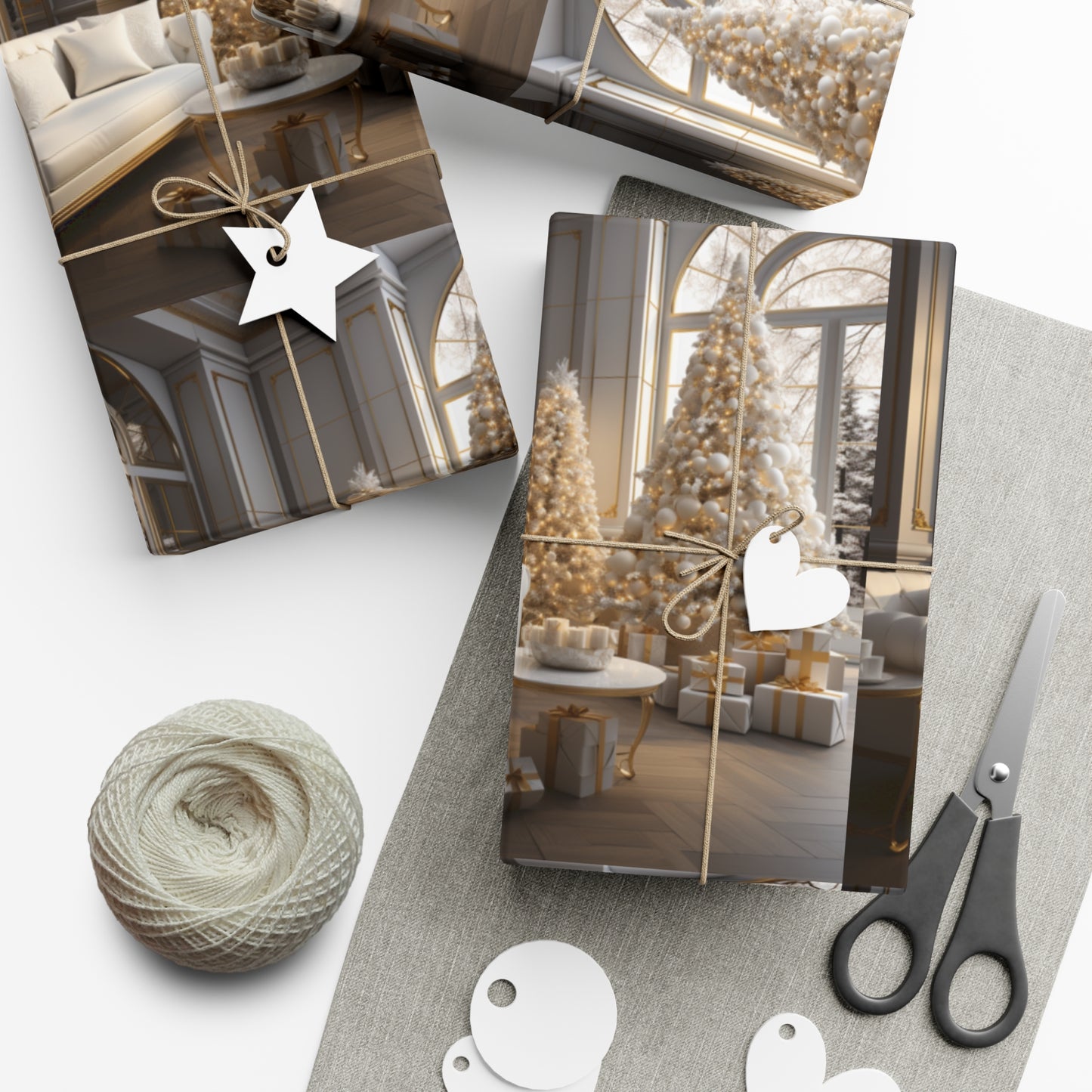 Elegant Gold and White Holiday Wrapping Paper Collection – Elevate Your Gifts with Sophisticated Style