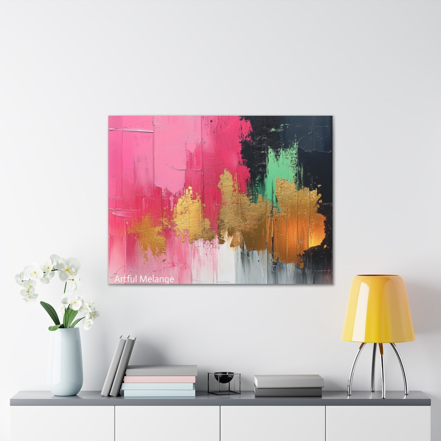 Acrylic Abstract Canvas Print - Homage To The Divine Nine/Pink Green Black and Gold 8