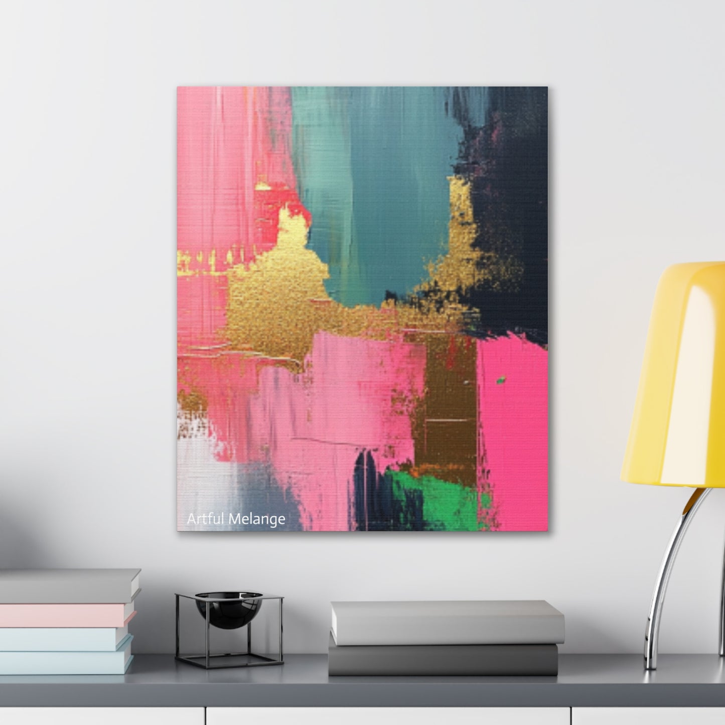 Acrylic Abstract Canvas Print - Homage to the Divine Nine/Pink Green Black and Gold 5