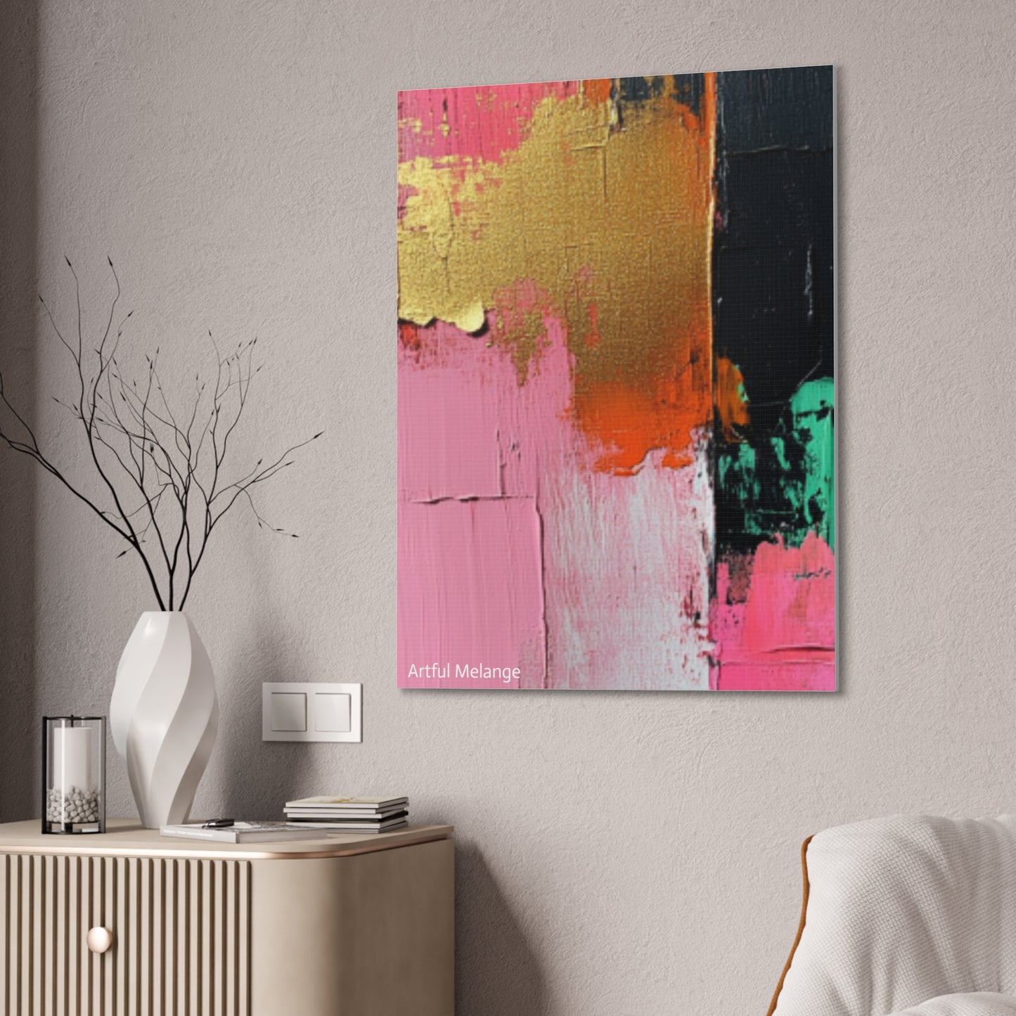 Acrylic Abstract Canvas Print - Homage to the Divine Nine/Pink Green Black and Gold 7