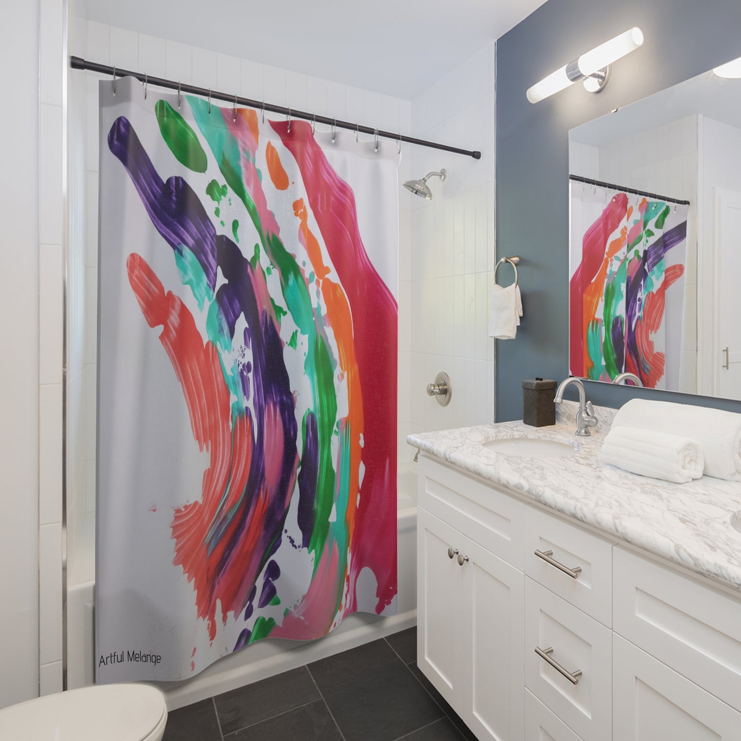 Canvas Cascade: Abstract Acrylic Art Shower Curtain Collection