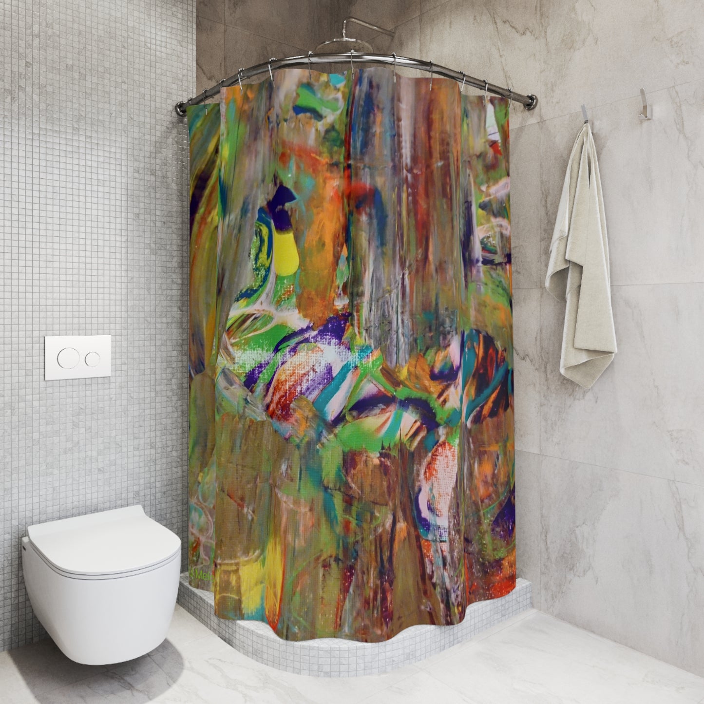 Canvas Cascade: Abstract Acrylic Art Shower Curtain Collection