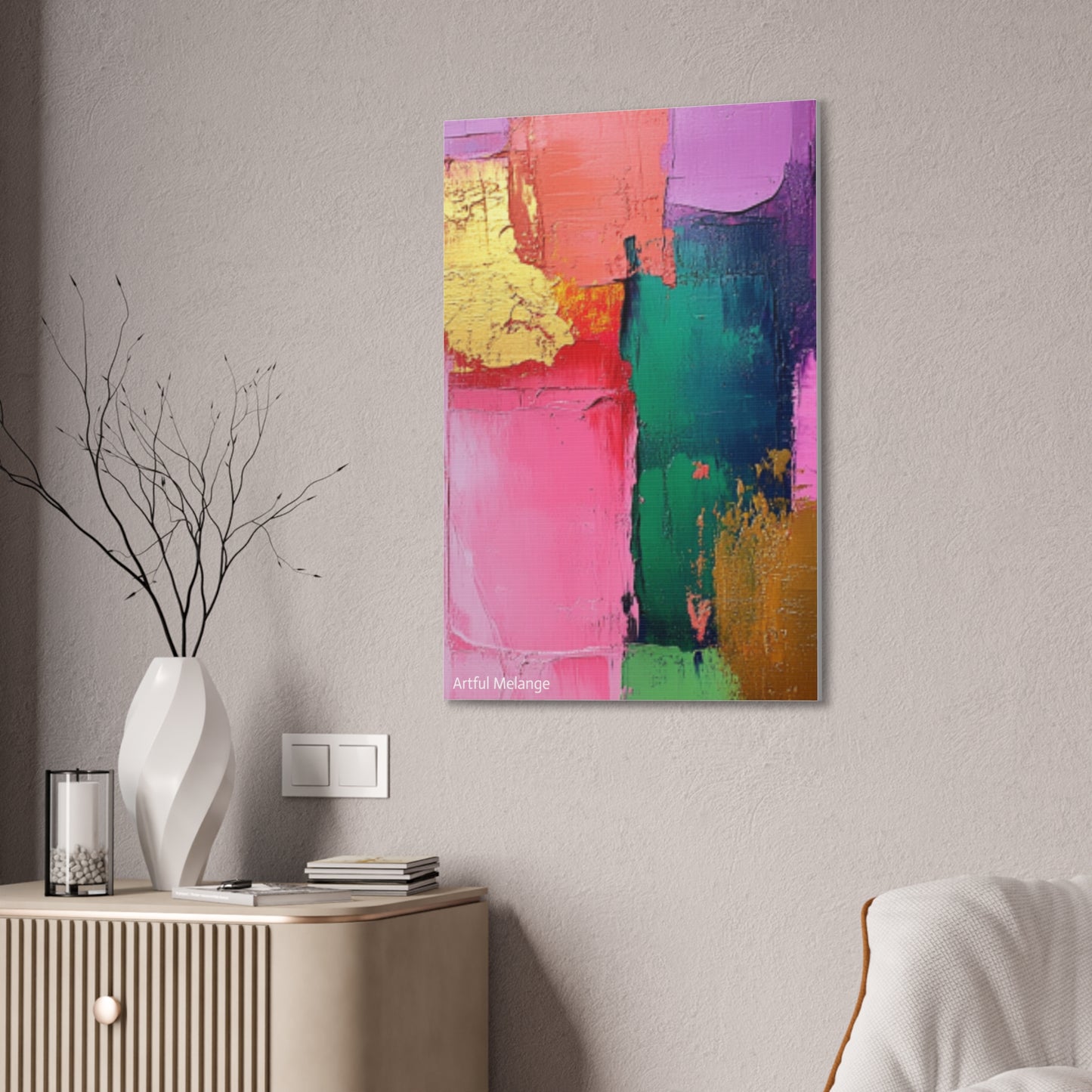 Acrylic Abstract Canvas Print - Homage to the Divine Nine/Pink Green Purple and Gold 1