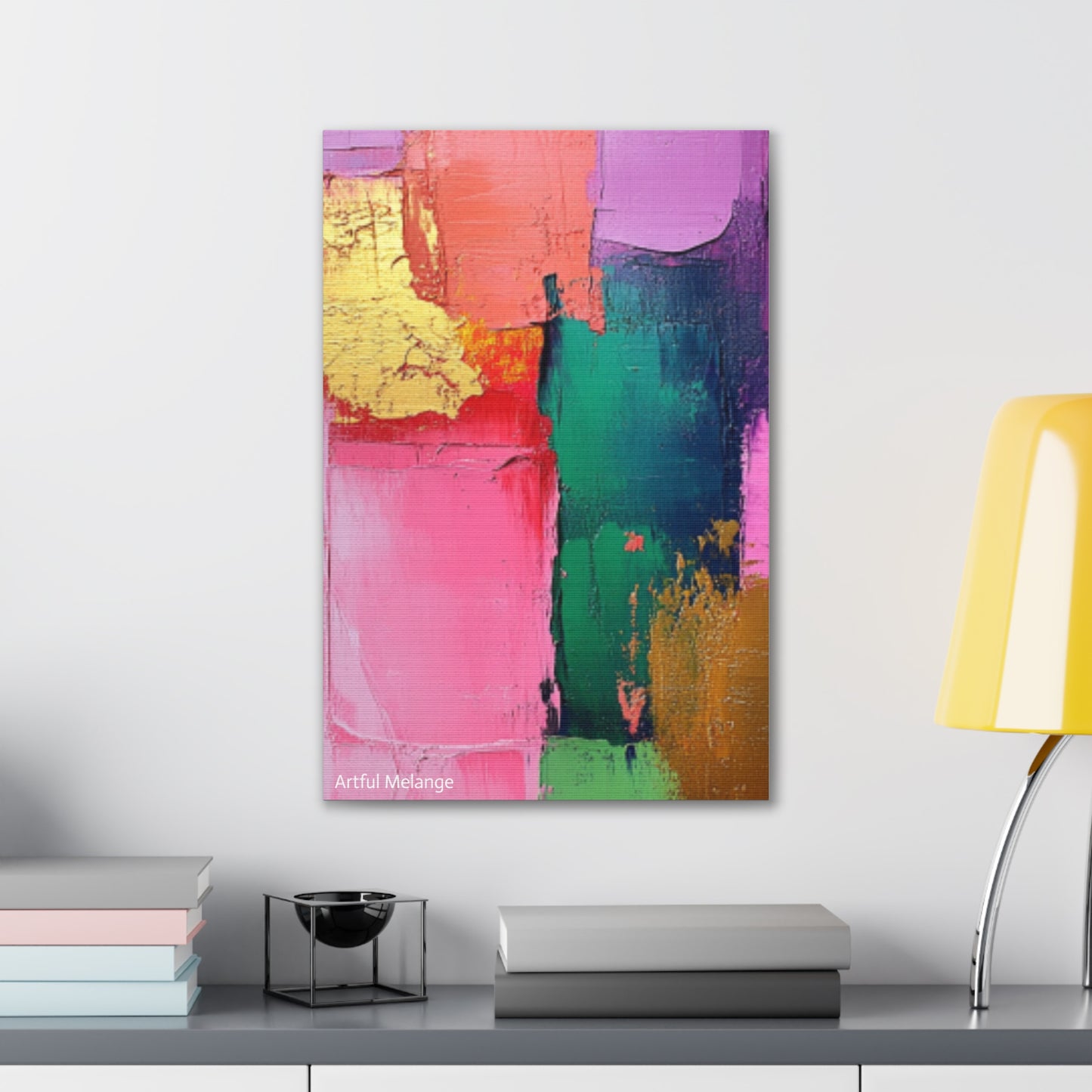 Acrylic Abstract Canvas Print - Homage to the Divine Nine/Pink Green Purple and Gold 1