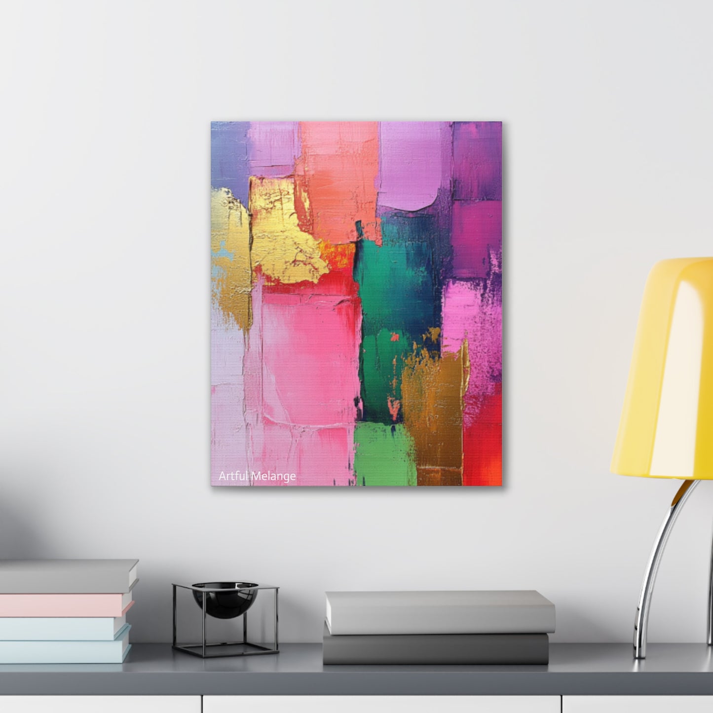 Acrylic Abstract Canvas Print - Homage to the Divine Nine/Pink Green Purple and Gold 1