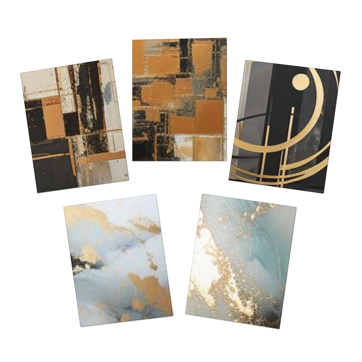 Elegance in Ink: Gold & Black Abstract Art Note Card Set(5-Pack)