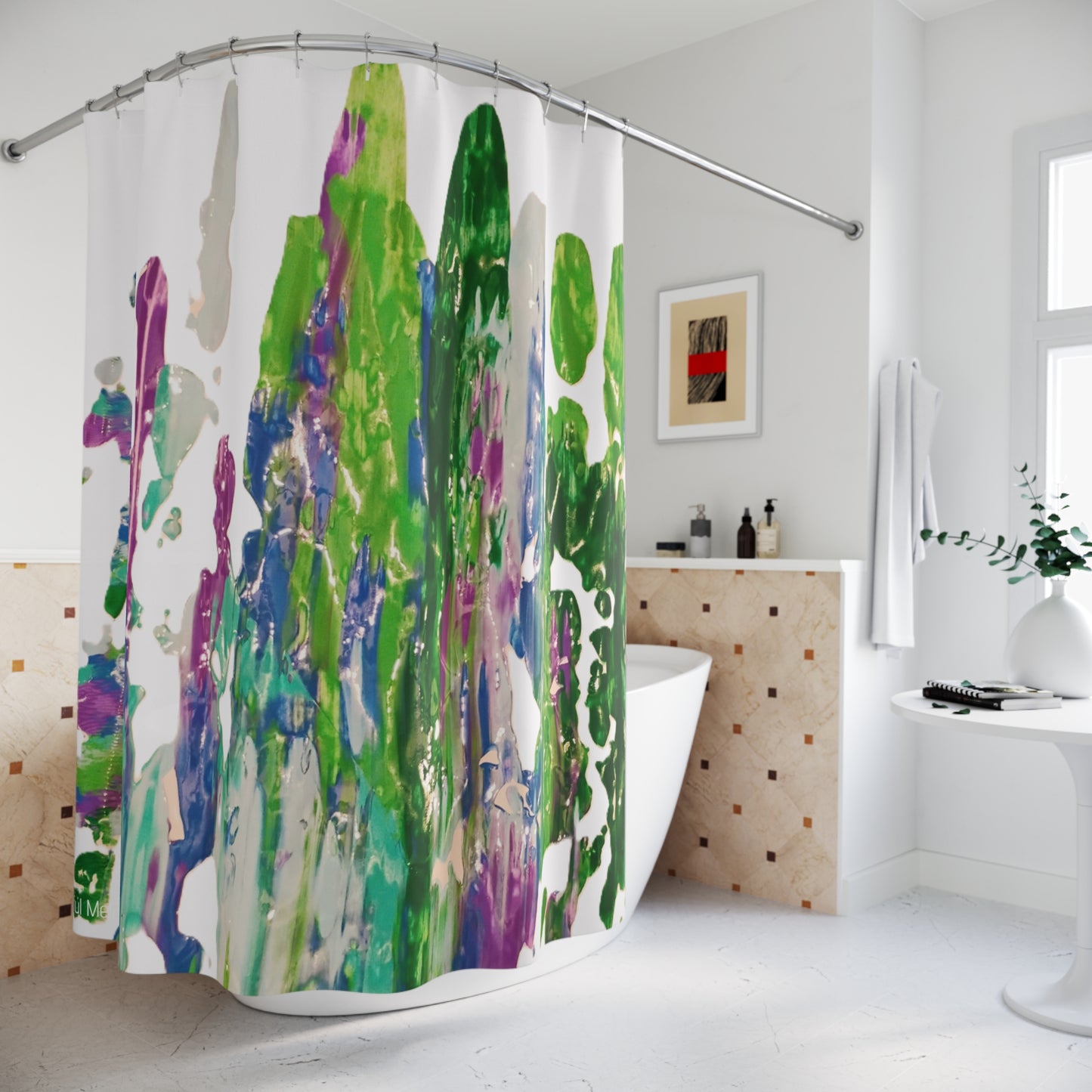 Canvas Cascade: Abstract Acrylic Art Shower Curtain Collection