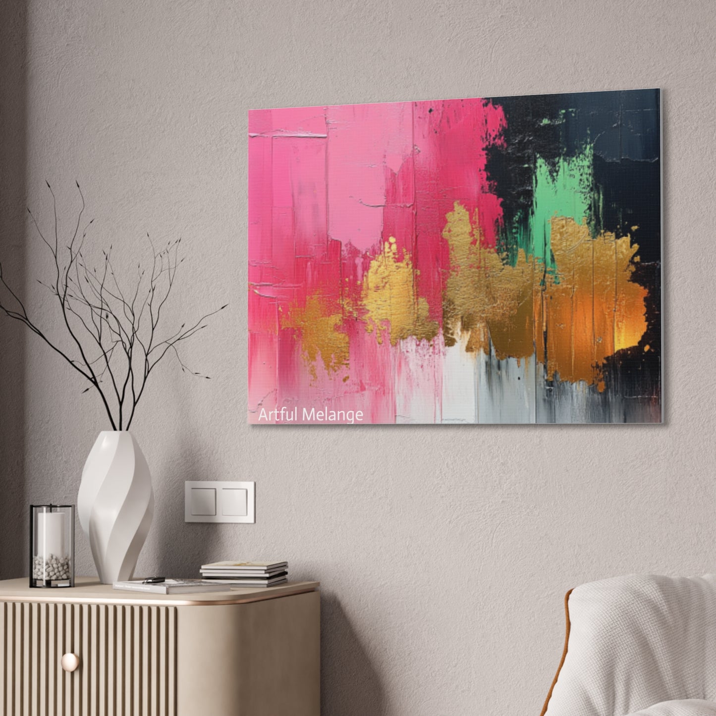 Acrylic Abstract Canvas Print - Homage To The Divine Nine/Pink Green Black and Gold 8