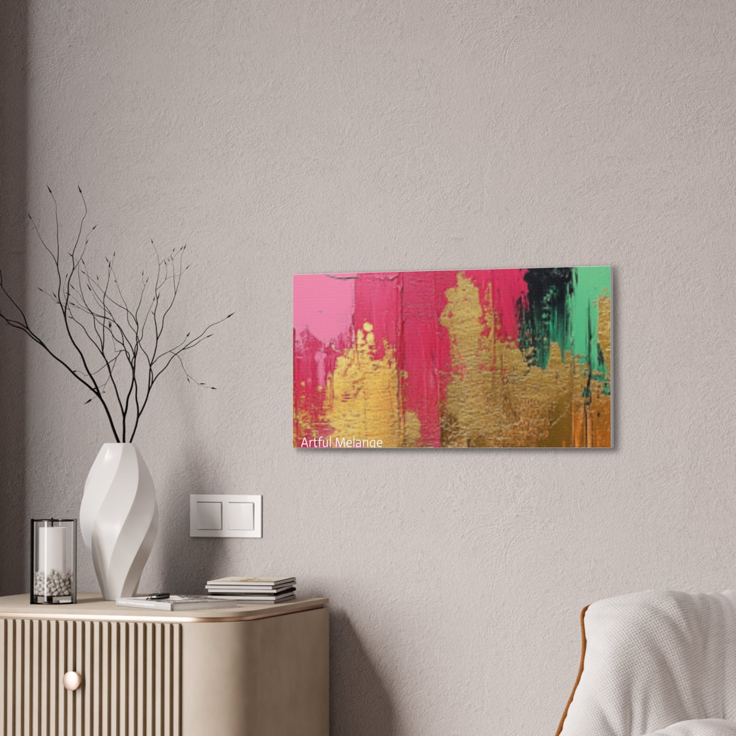 Acrylic Abstract Canvas Print - Homage To The Divine Nine/Pink Green Black and Gold 8