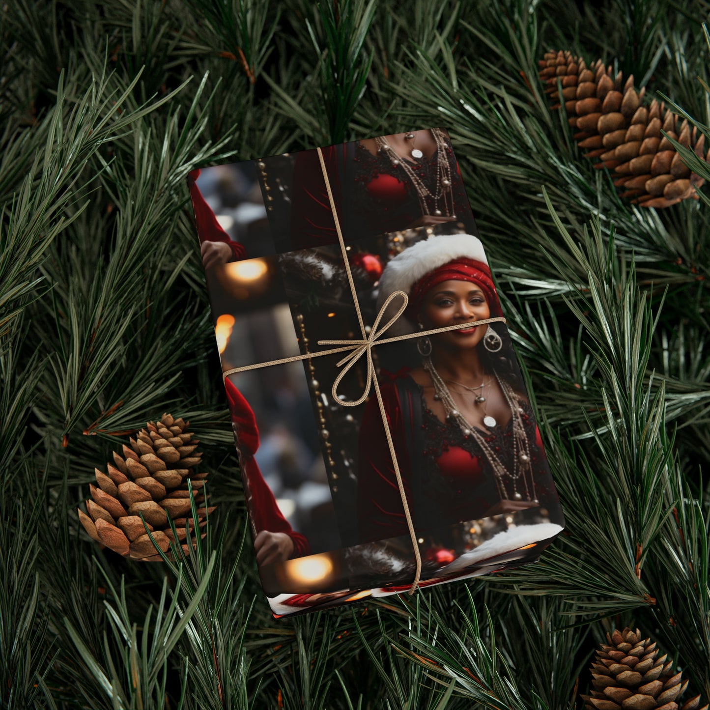 Afro-Centric Queen Claus Holiday Wrapping Paper - Dark & Rich Textured Design