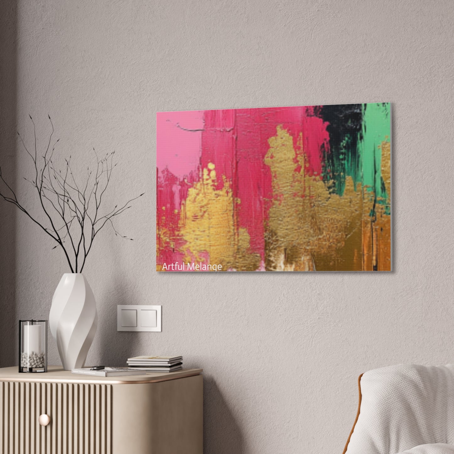 Acrylic Abstract Canvas Print - Homage To The Divine Nine/Pink Green Black and Gold 8